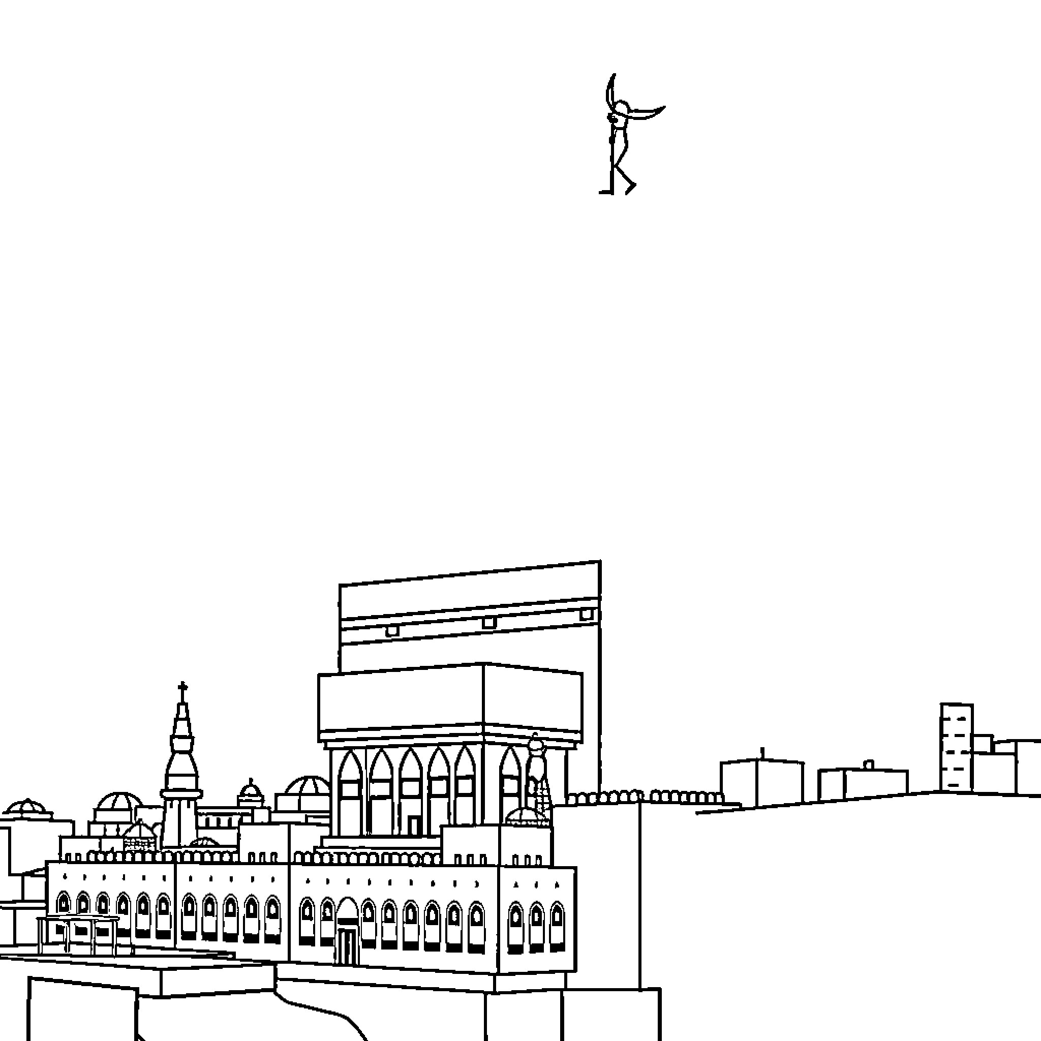 Mini Architectural Cityscape with Iconic Monument Coloring Page (free black-and-white line drawing printable PDF for all, from beginners to advanced learners, including children, teens, adults, and seniors)