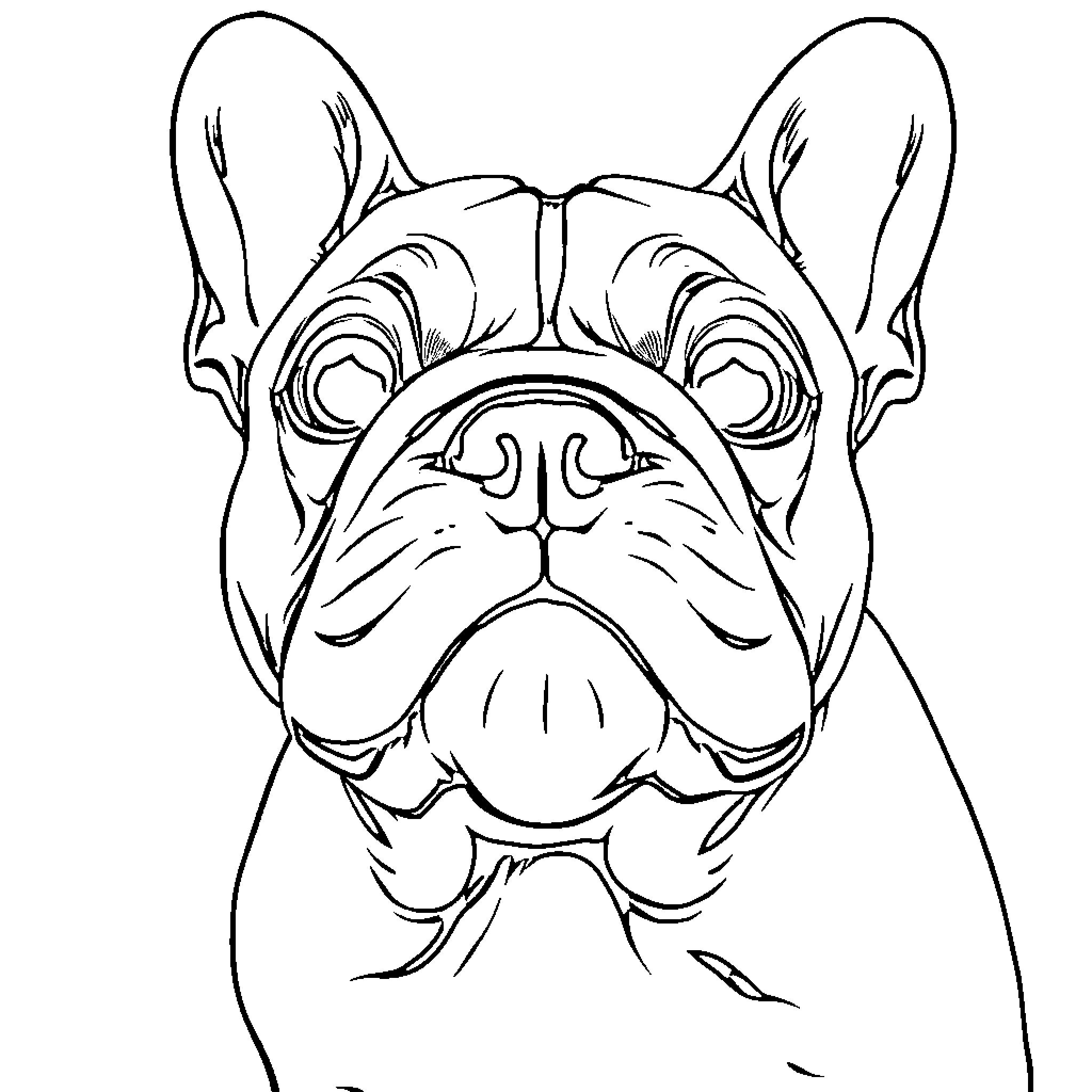French Bulldog in Contemplative Pose Coloring Page (free black-and-white line drawing printable PDF for all, from beginners to advanced learners, including children, teens, adults, and seniors)