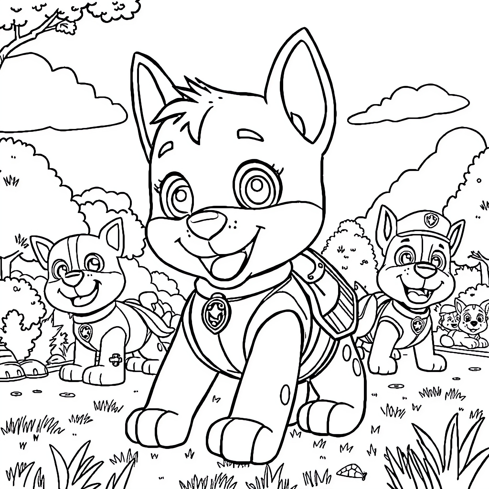 Cappuccino with paw-some pups in the park Coloring Page (free black-and-white line drawing printable PDF for all, from beginners to advanced learners, including children, teens, adults, and seniors)