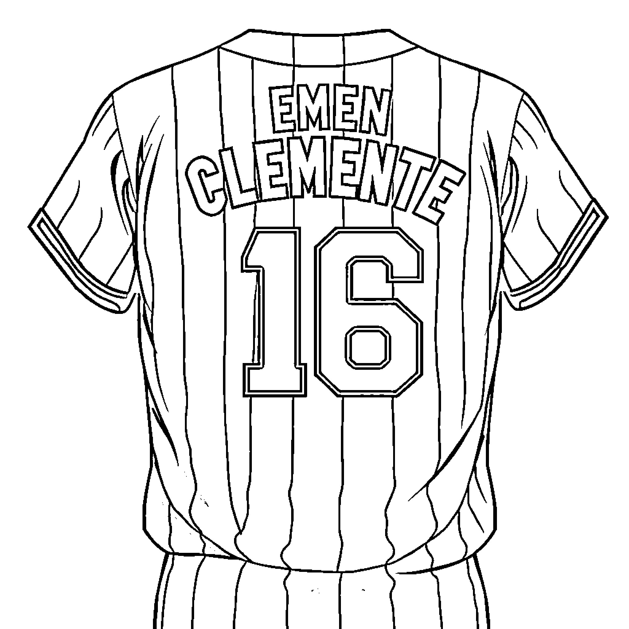 Roberto Clemente Baseball Jersey Illustration Coloring Page (free black-and-white line drawing printable PDF for all, from beginners to advanced learners, including children, teens, adults, and seniors)