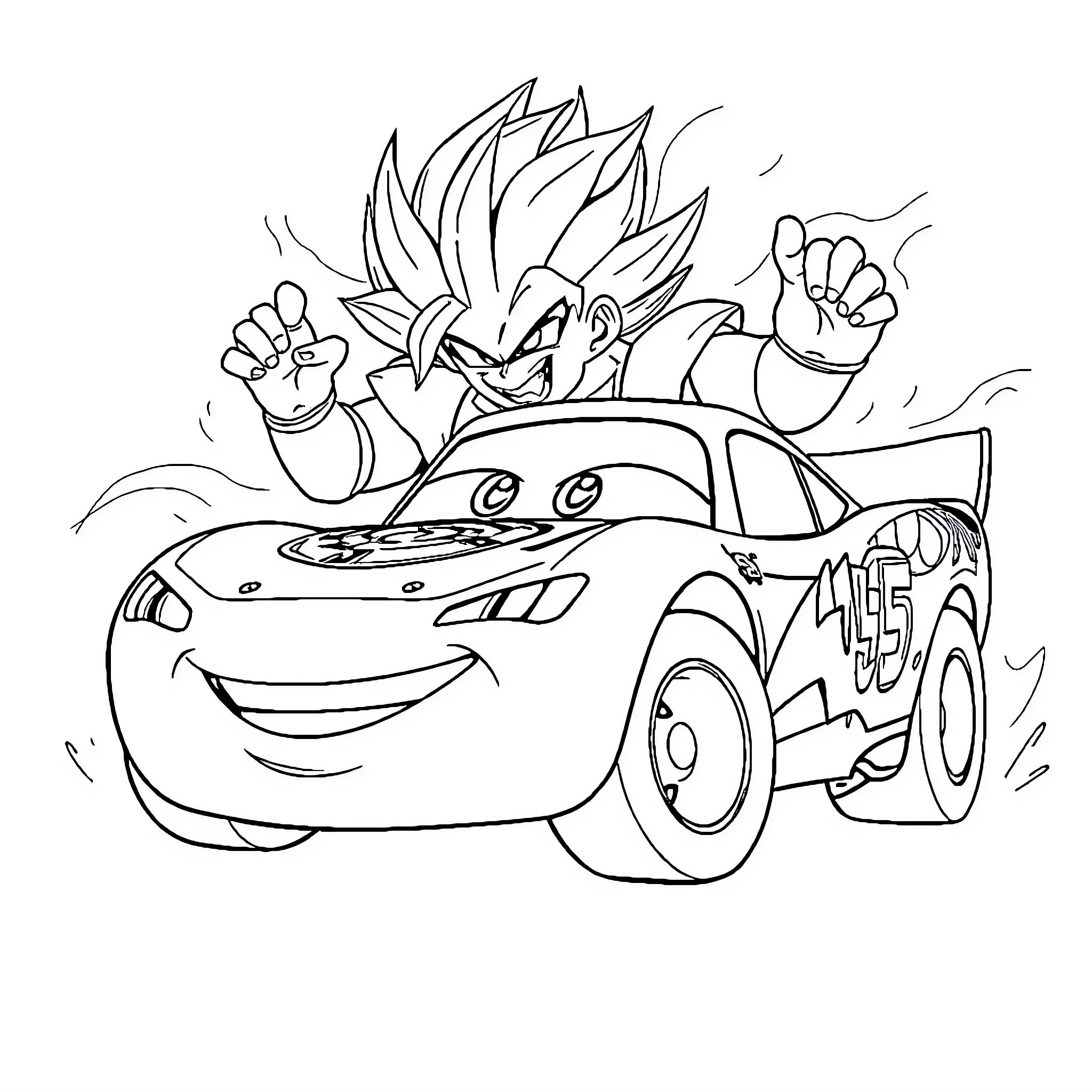 Lightning McQueen racing with energy and excitement Coloring Page (free black-and-white line drawing printable PDF for all, from beginners to advanced learners, including children, teens, adults, and seniors)