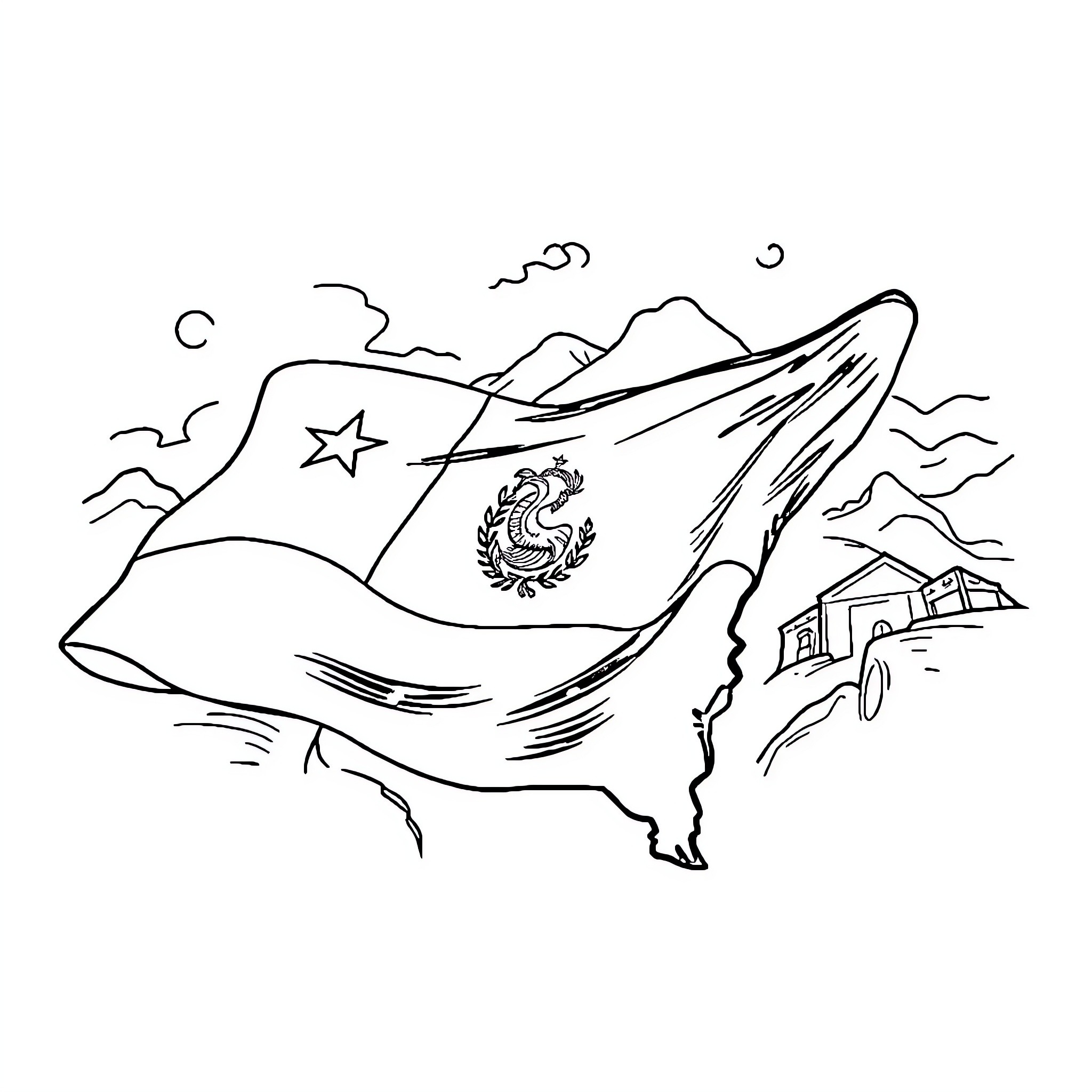 Independence Celebration with Patriotic Symbols Coloring Page (free black-and-white line drawing printable PDF for all, from beginners to advanced learners, including children, teens, adults, and seniors)
