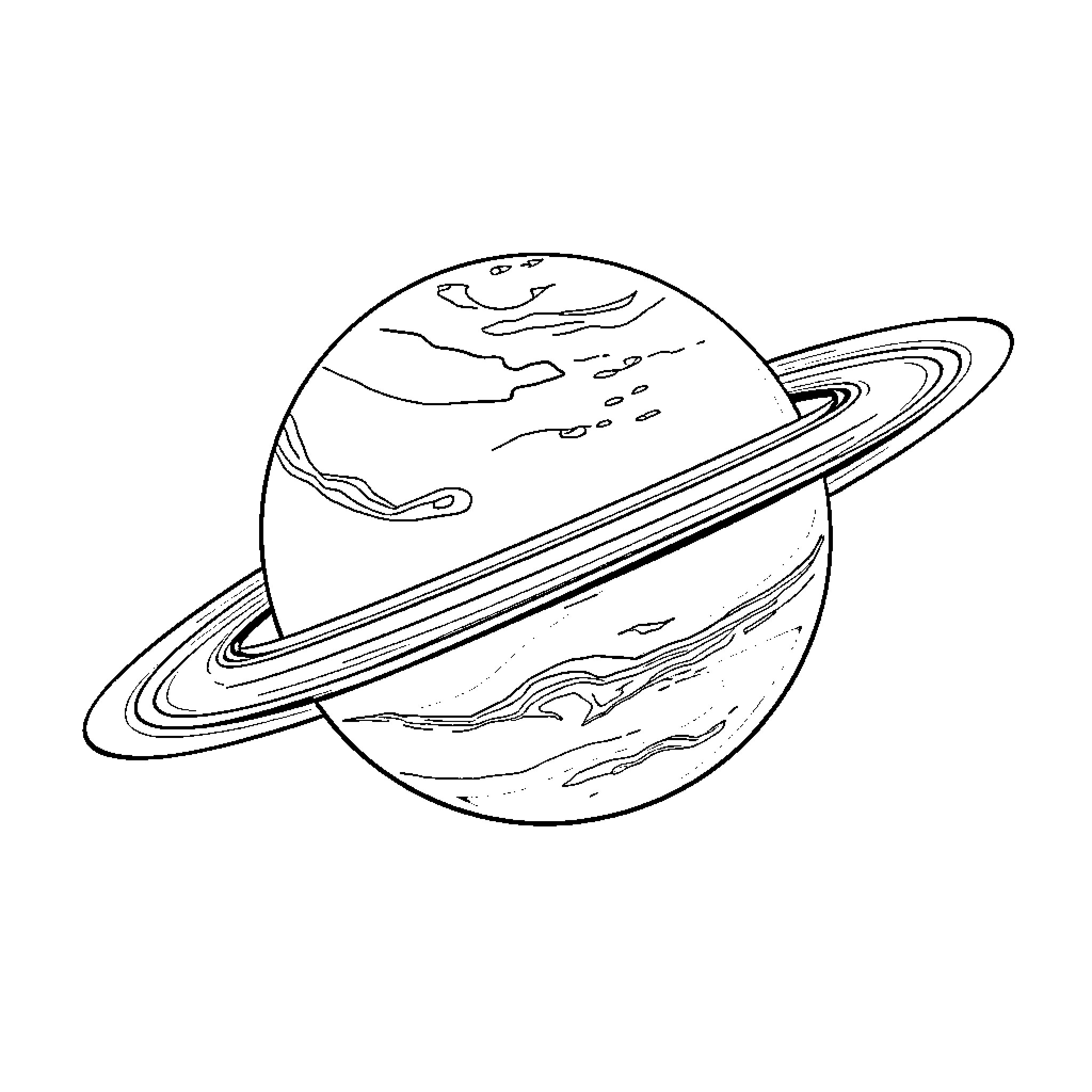 Saturn's Majestic Planet in Outline Coloring Page (free black-and-white line drawing printable PDF for all, from beginners to advanced learners, including children, teens, adults, and seniors)