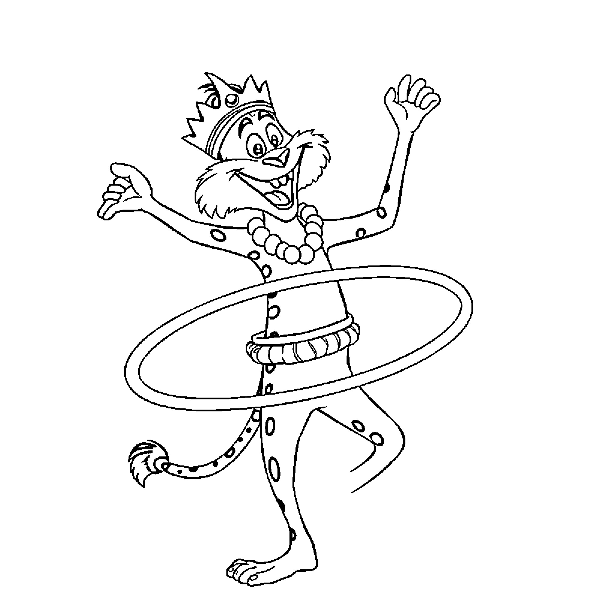 King Julian dancing and celebrating joyfully Coloring Page (free black-and-white line drawing printable PDF for all, from beginners to advanced learners, including children, teens, adults, and seniors)
