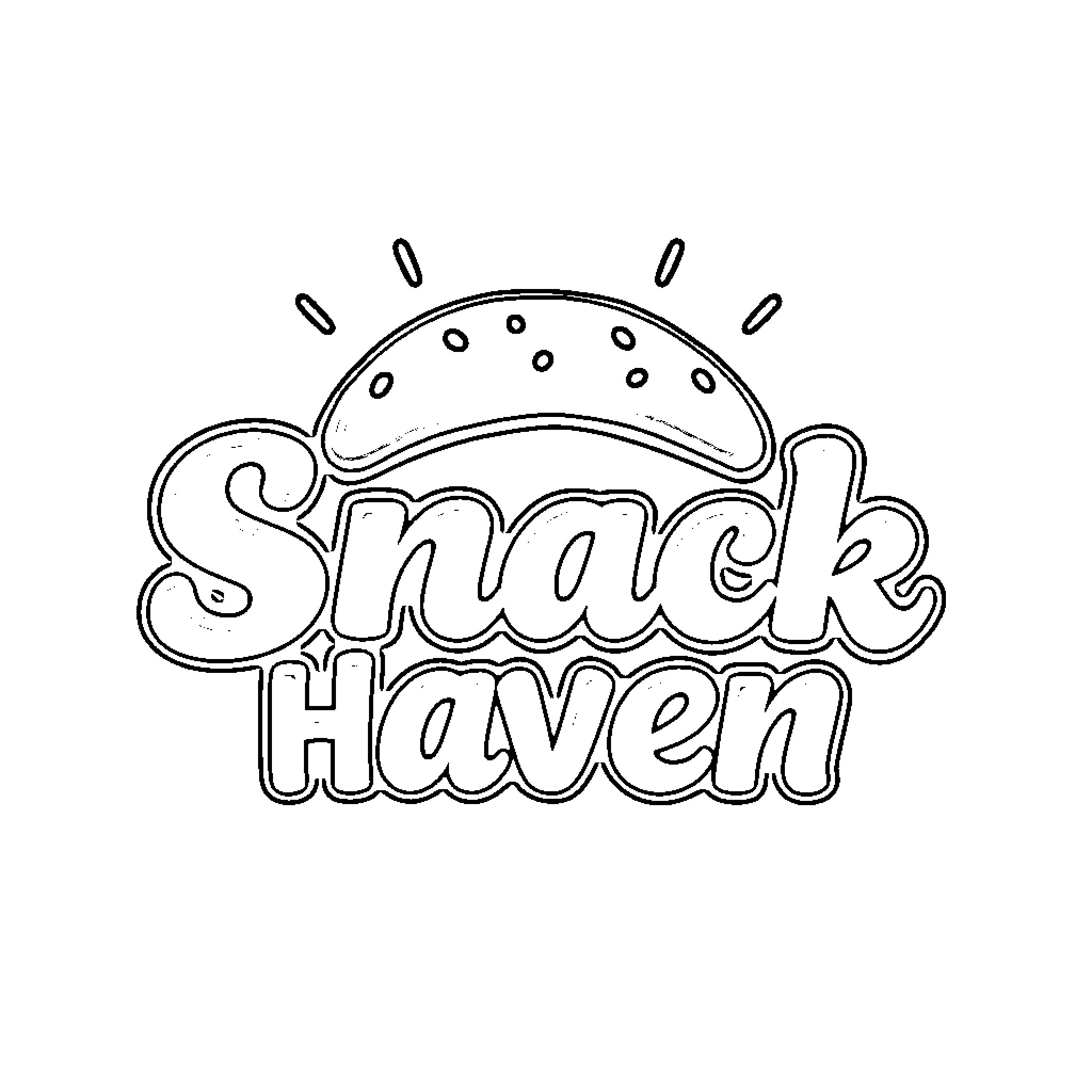 Logo for snack haven Coloring Page (free black-and-white line drawing printable PDF for all, from beginners to advanced learners, including children, teens, adults, and seniors)