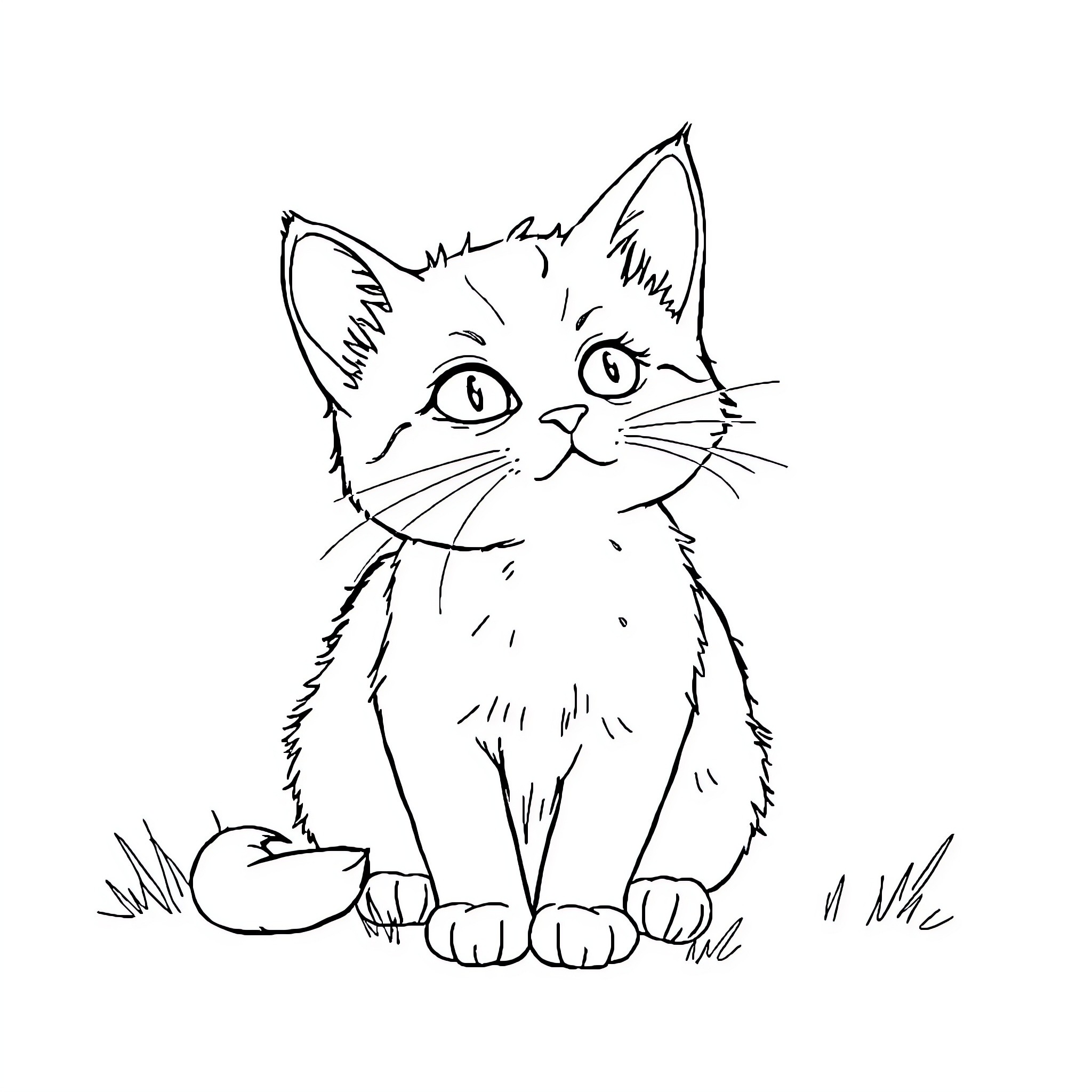 Chat with a curious cat Coloring Page (free black-and-white line drawing printable PDF for all, from beginners to advanced learners, including children, teens, adults, and seniors)