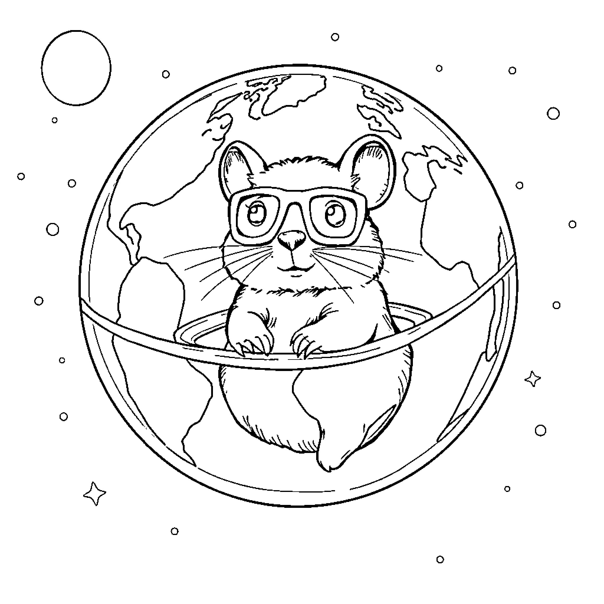 Ratita the curious mouse exploring the world Coloring Page (free black-and-white line drawing printable PDF for all, from beginners to advanced learners, including children, teens, adults, and seniors)