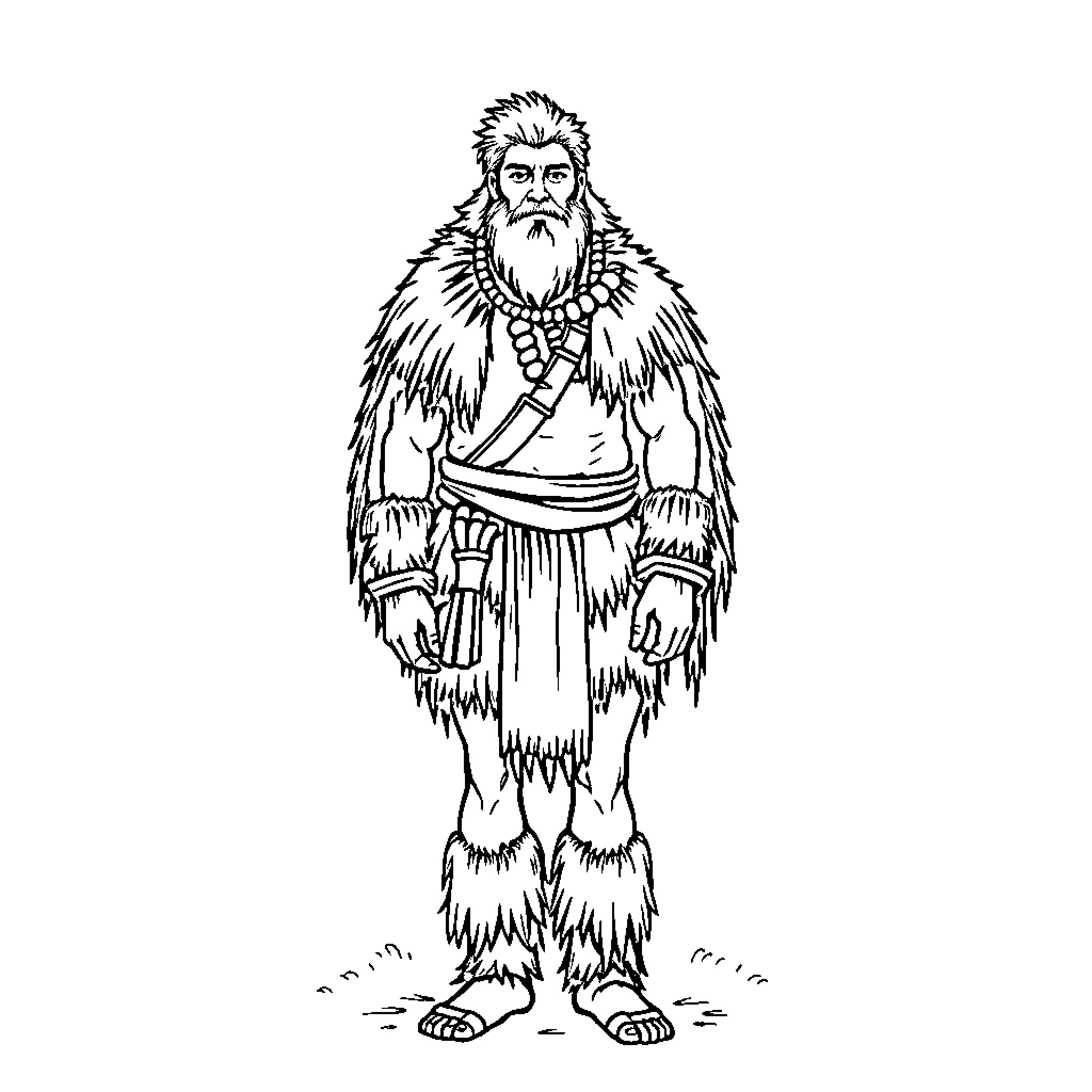 Man in Fur Coat and Clothing Standing Coloring Page (free black-and-white line drawing printable PDF for all, from beginners to advanced learners, including children, teens, adults, and seniors)