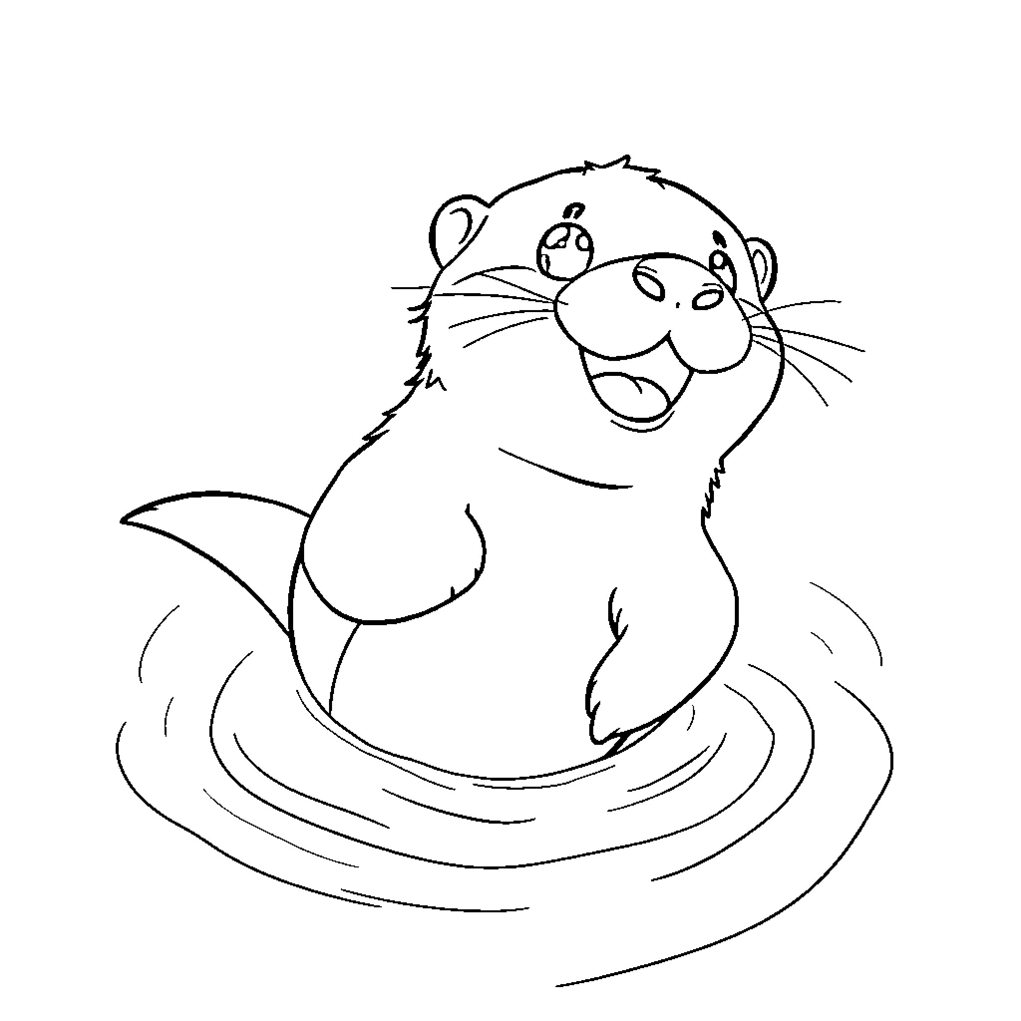 Otter swimming playfully in the water Coloring Page (free black-and-white line drawing printable PDF for all, from beginners to advanced learners, including children, teens, adults, and seniors)