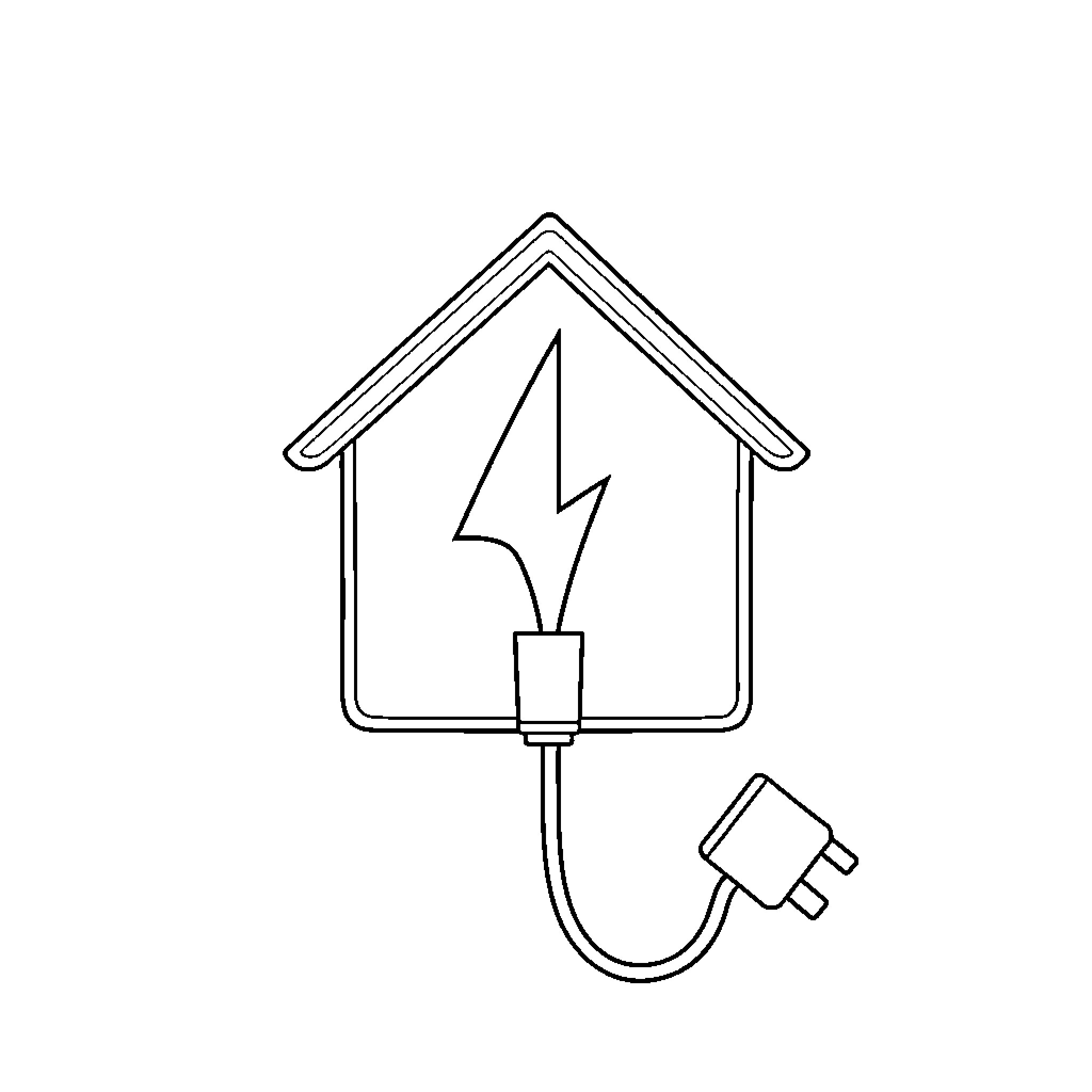House with electric socket and plug Coloring Page (free black-and-white line drawing printable PDF for all, from beginners to advanced learners, including children, teens, adults, and seniors)