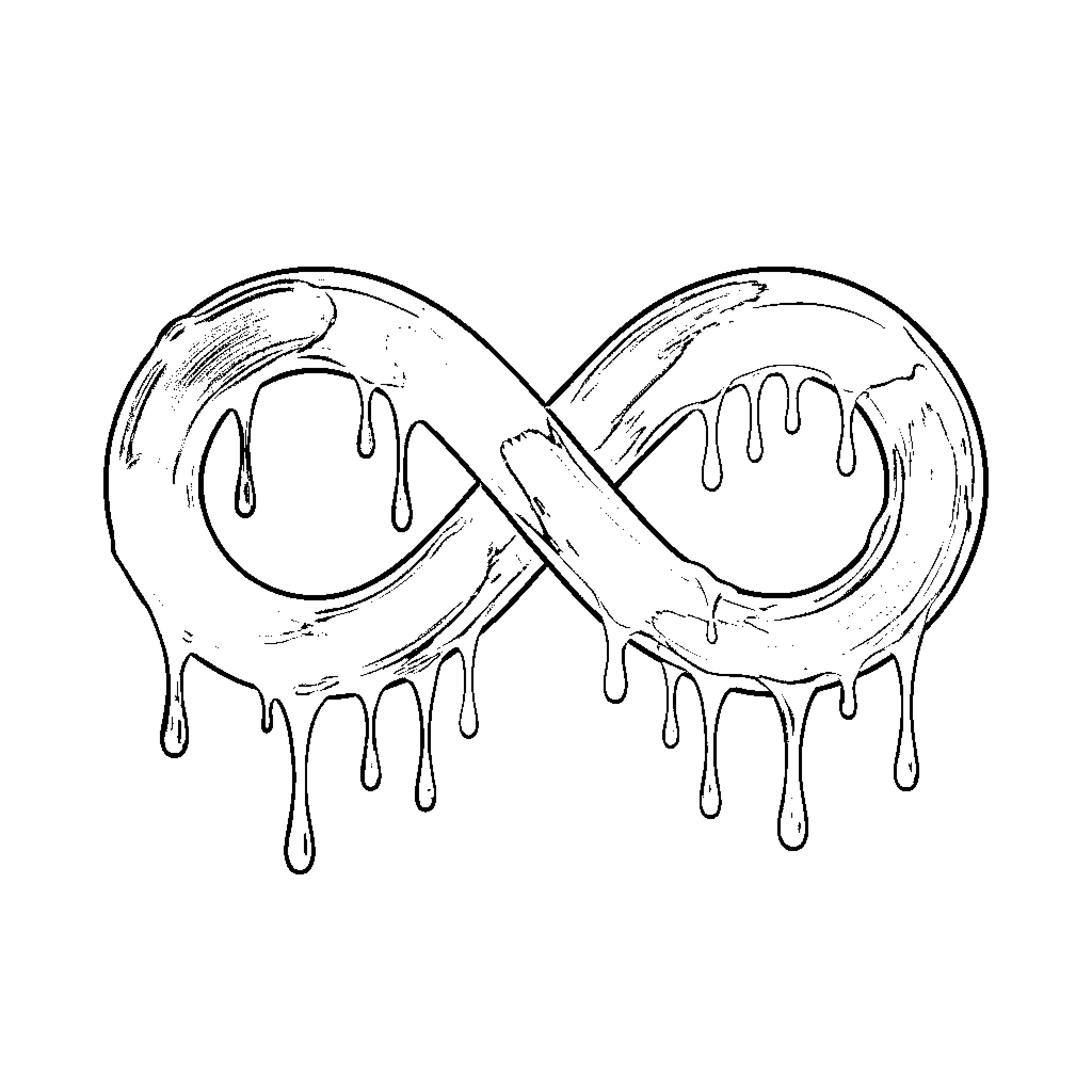 Infinity Symbol composed of Melting Shapes Coloring Page (free black-and-white line drawing printable PDF for all, from beginners to advanced learners, including children, teens, adults, and seniors)