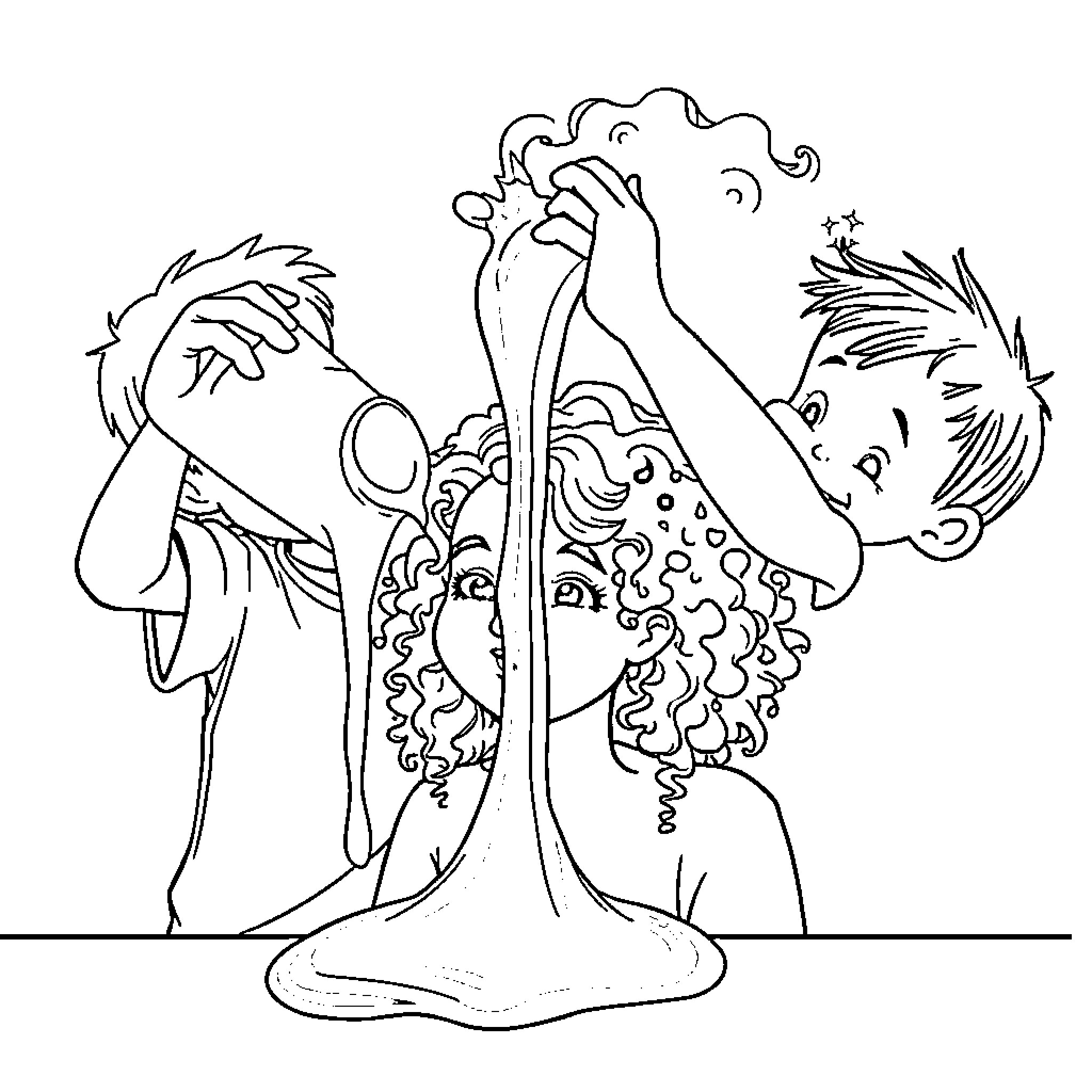 Woman dancing joyfully in the rain Coloring Page (free black-and-white line drawing printable PDF for all, from beginners to advanced learners, including children, teens, adults, and seniors)