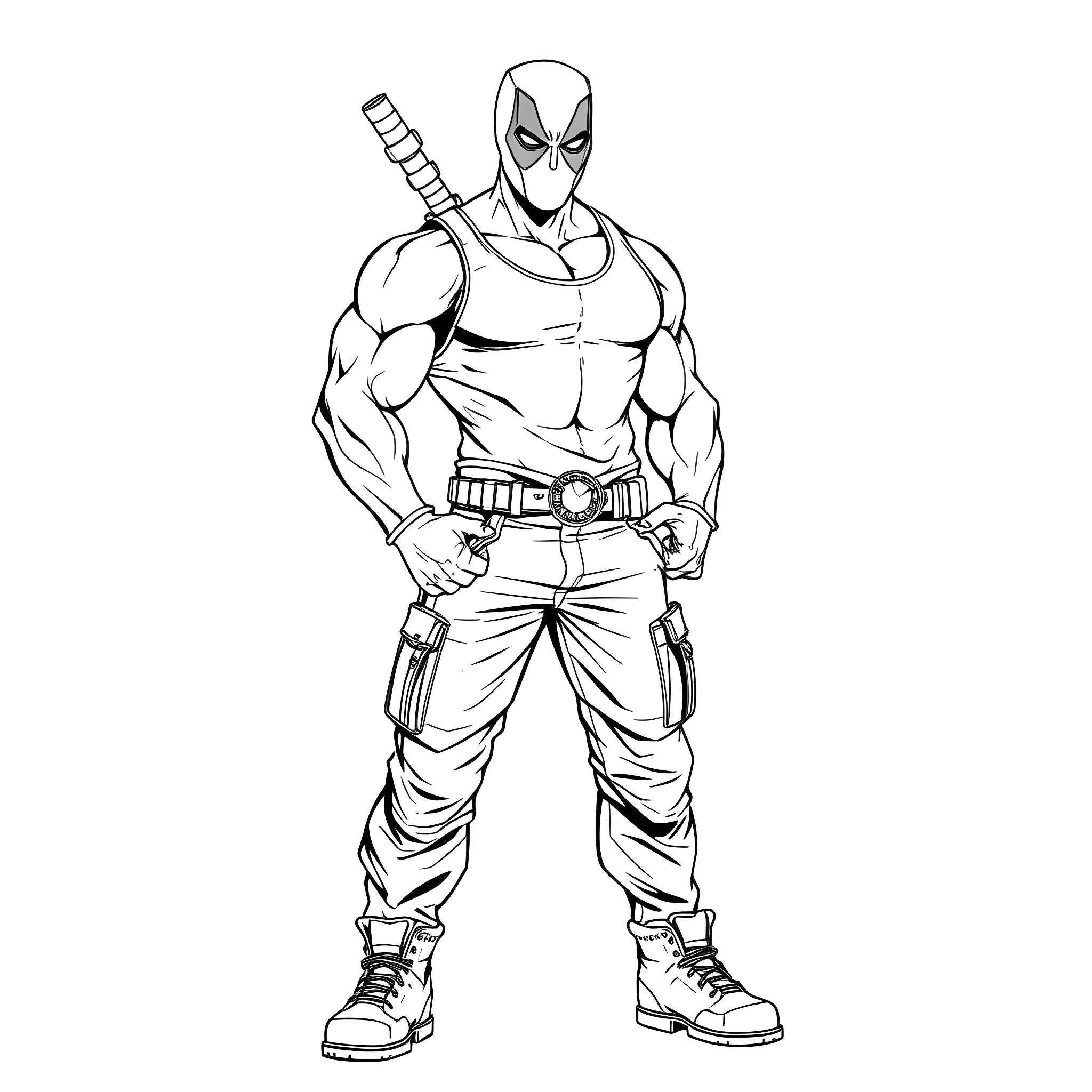 Hulk in Action with Weapon and Gear Coloring Page (free black-and-white line drawing printable PDF for all, from beginners to advanced learners, including children, teens, adults, and seniors)