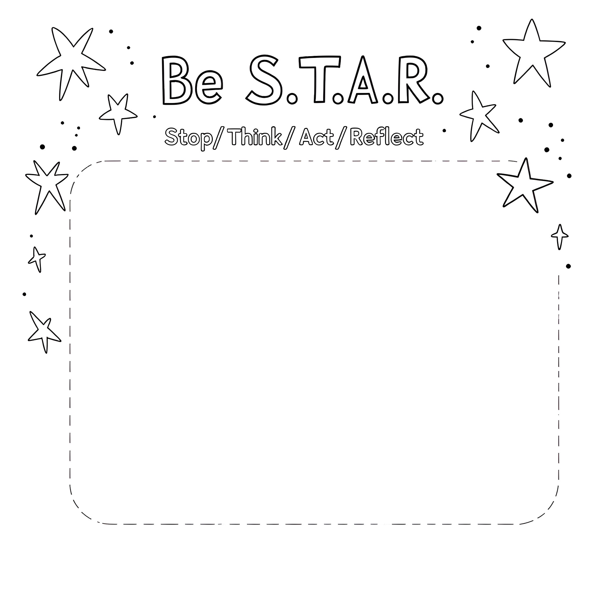 Star stop think act reflect Coloring Page (free black-and-white line drawing printable PDF for all, from beginners to advanced learners, including children, teens, adults, and seniors)