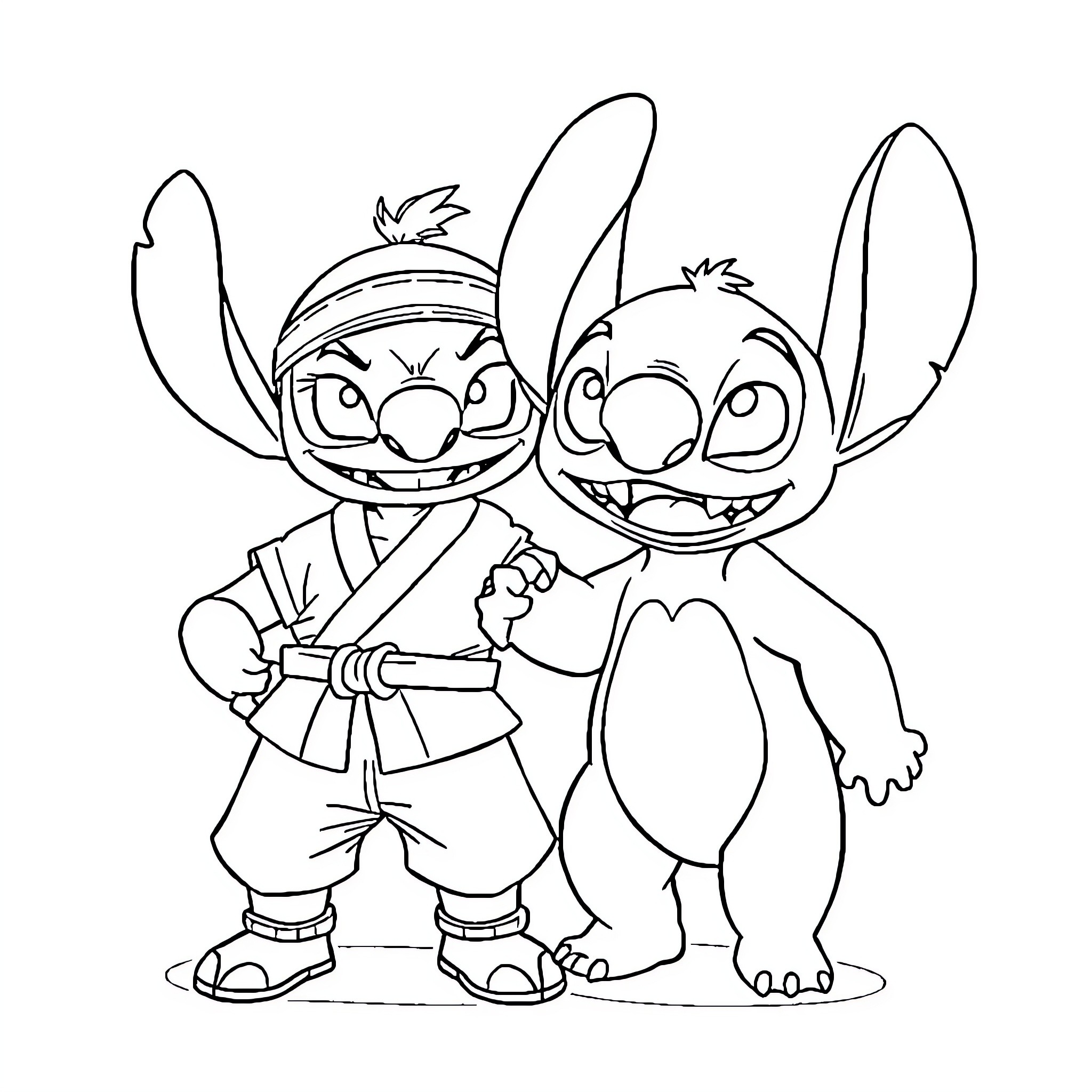 Sangoku Characters in Martial Arts Attire Coloring Page (free black-and-white line drawing printable PDF for all, from beginners to advanced learners, including children, teens, adults, and seniors)