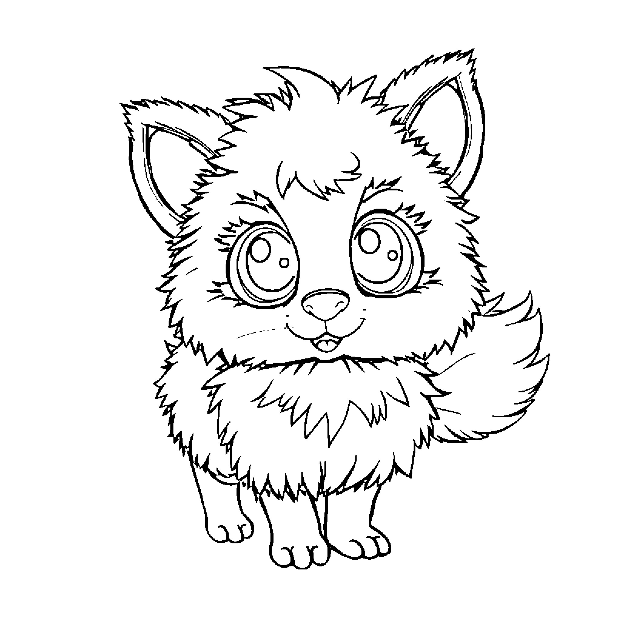 Animal with big eyes and fluffy appearance Coloring Page (free black-and-white line drawing printable PDF for all, from beginners to advanced learners, including children, teens, adults, and seniors)