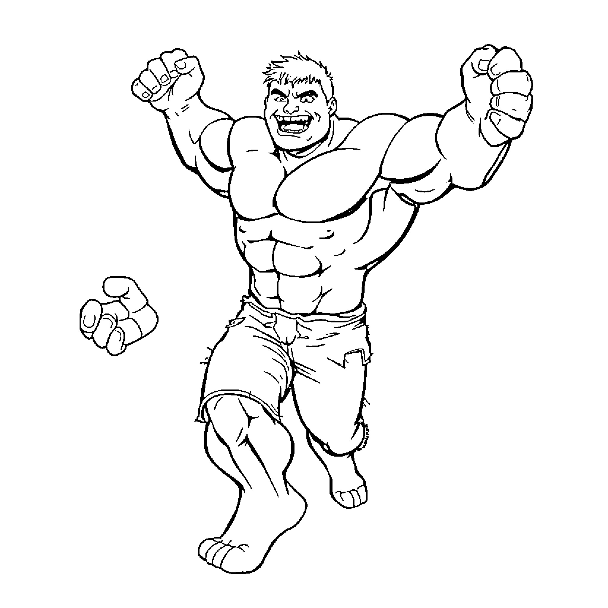 Hulk's Powerful Stance and Fierce Expression Coloring Page (free black-and-white line drawing printable PDF for all, from beginners to advanced learners, including children, teens, adults, and seniors)