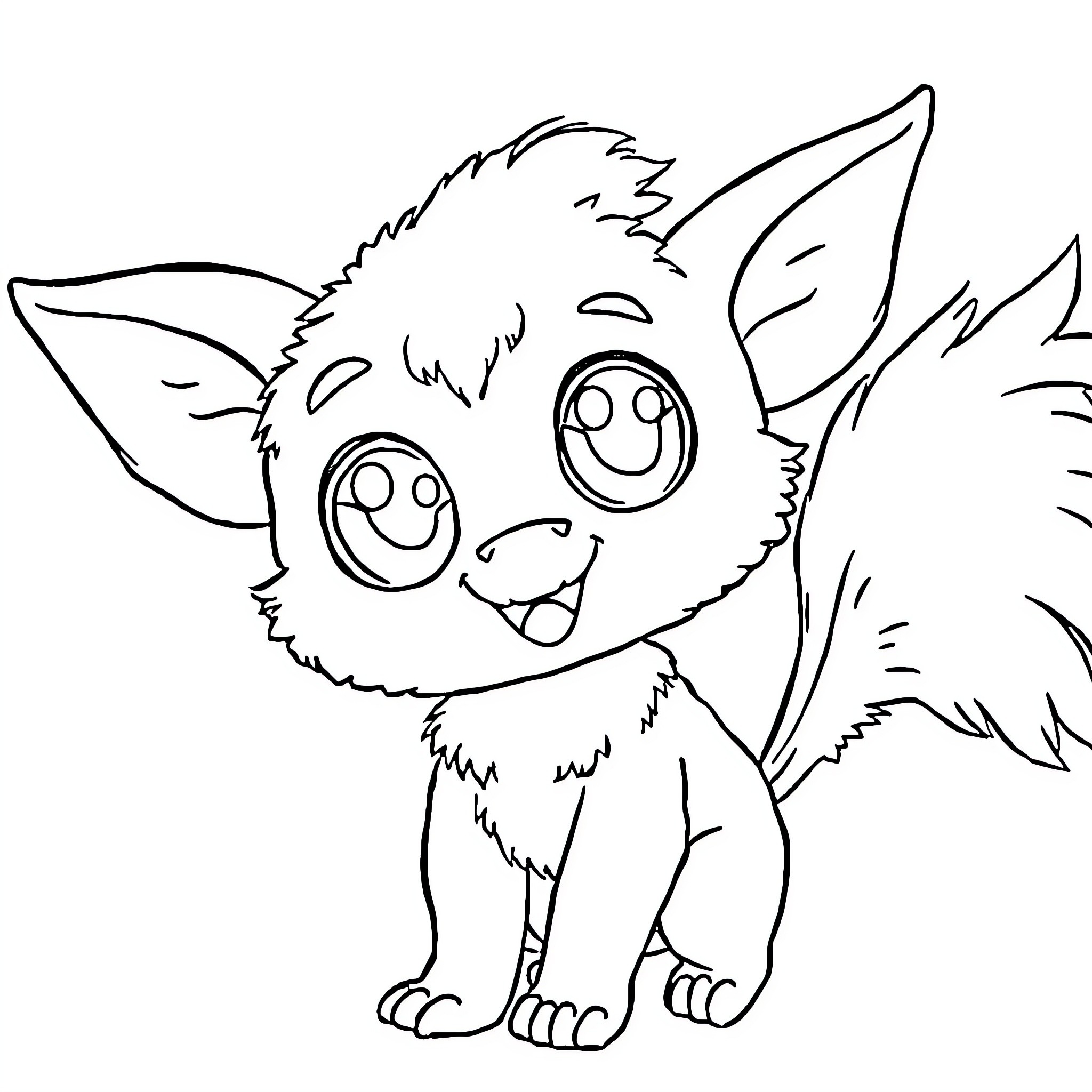 Labubu the happy and expressive creature Coloring Page (free black-and-white line drawing printable PDF for all, from beginners to advanced learners, including children, teens, adults, and seniors)