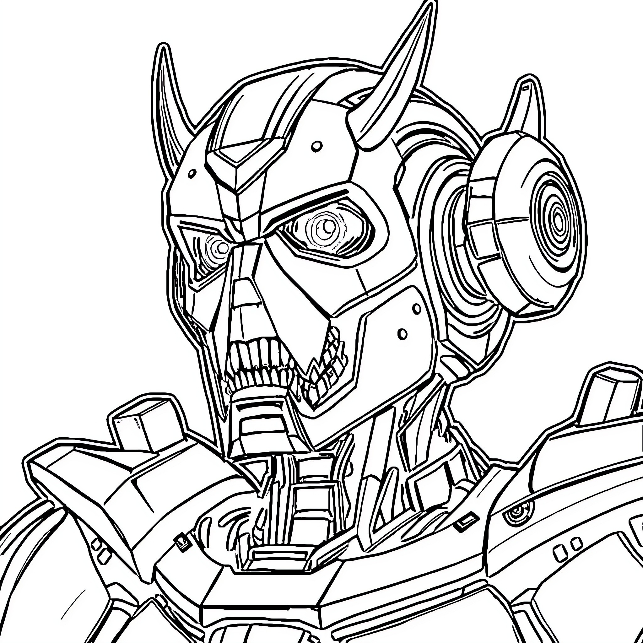 Robot warrior with advanced mechanical features Coloring Page (free black-and-white line drawing printable PDF for all, from beginners to advanced learners, including children, teens, adults, and seniors)