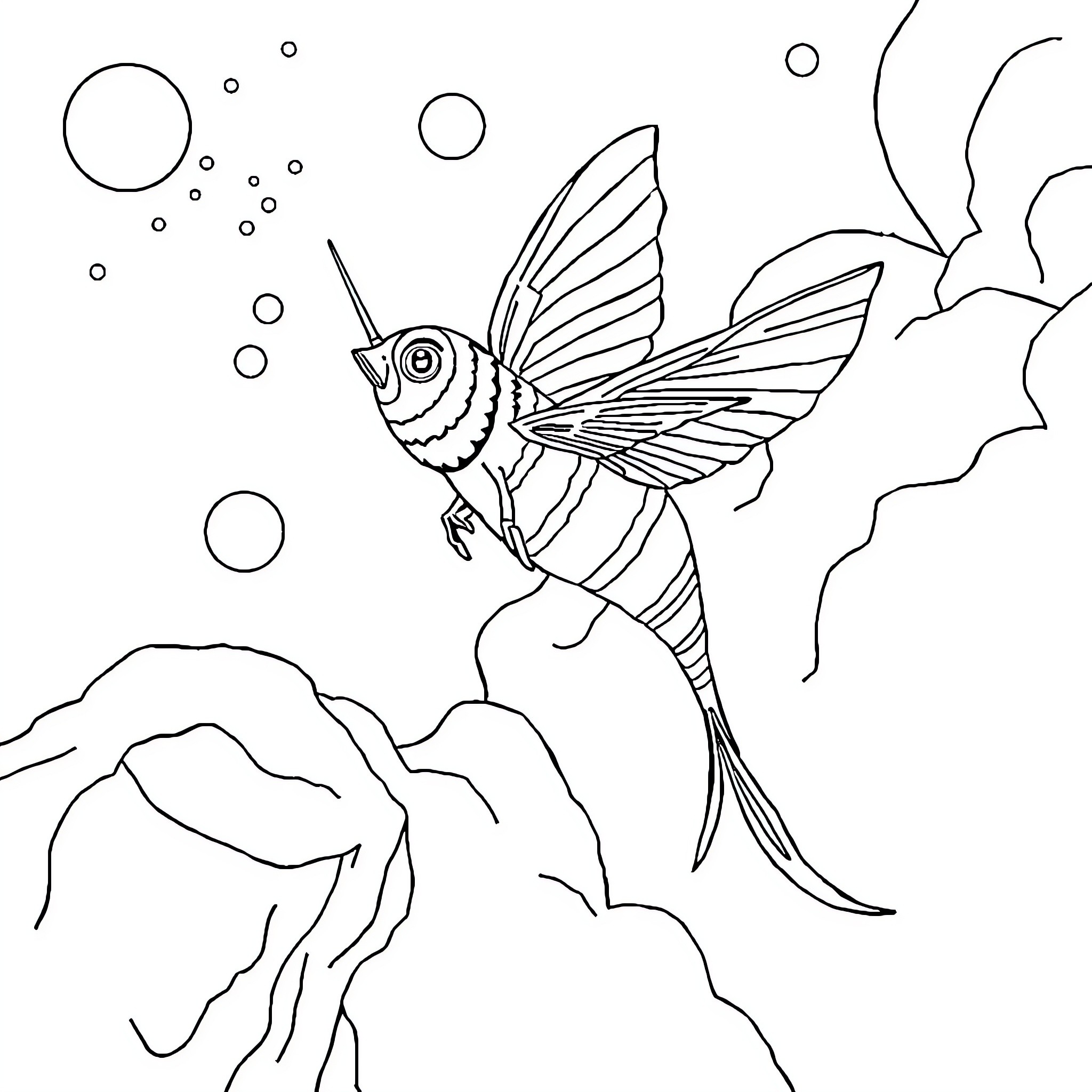 Swallow a Vibrant Underwater Adventure Coloring Page (free black-and-white line drawing printable PDF for all, from beginners to advanced learners, including children, teens, adults, and seniors)