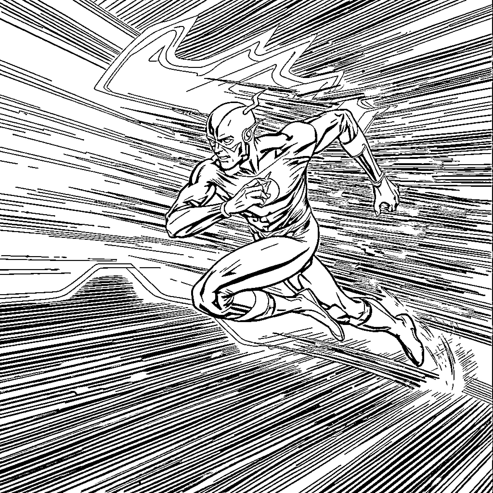 Flash's Superspeed Charge Through Cosmic Realm Coloring Page (free black-and-white line drawing printable PDF for all, from beginners to advanced learners, including children, teens, adults, and seniors)