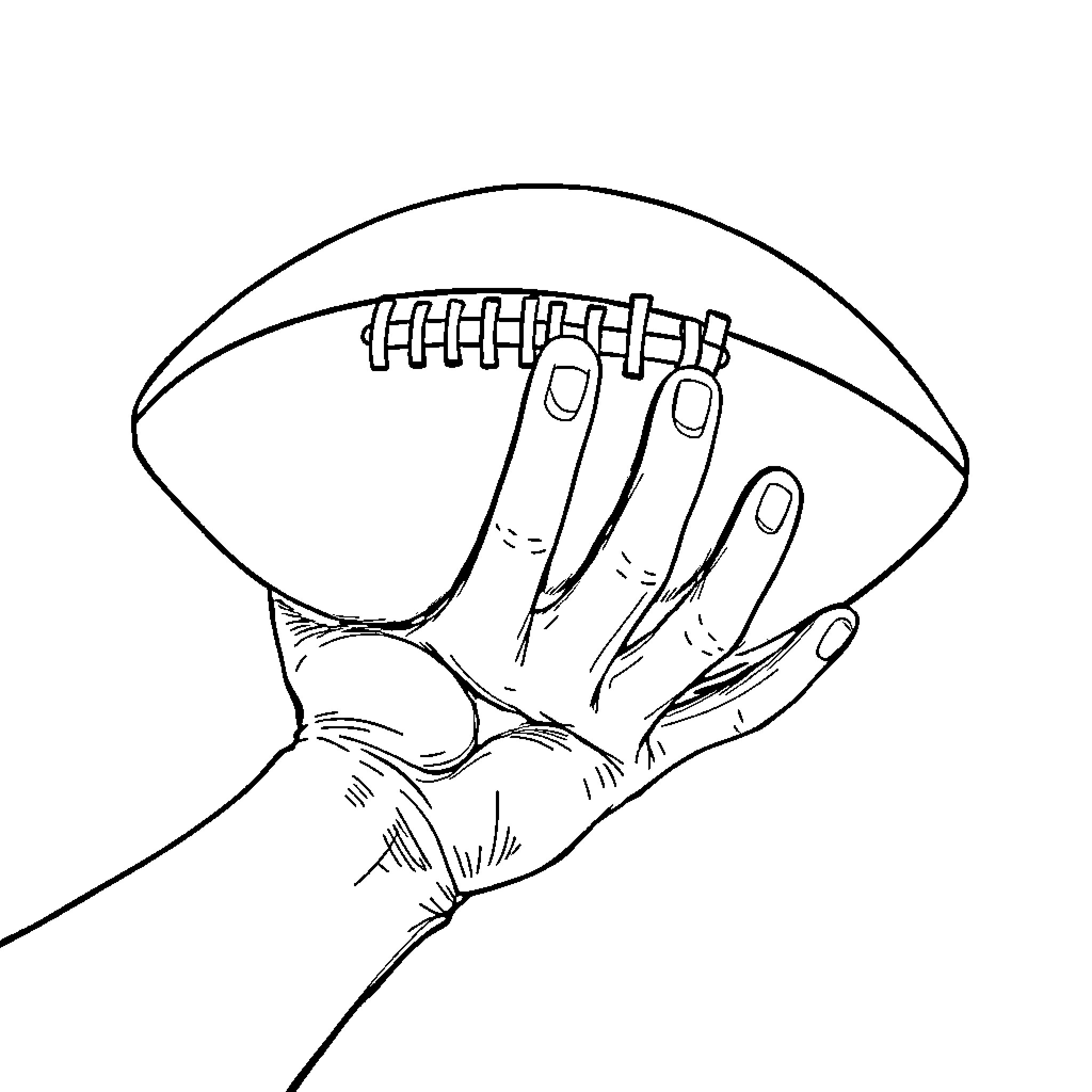 Football Player's Hands Holding the Ball Coloring Page (free black-and-white line drawing printable PDF for all, from beginners to advanced learners, including children, teens, adults, and seniors)