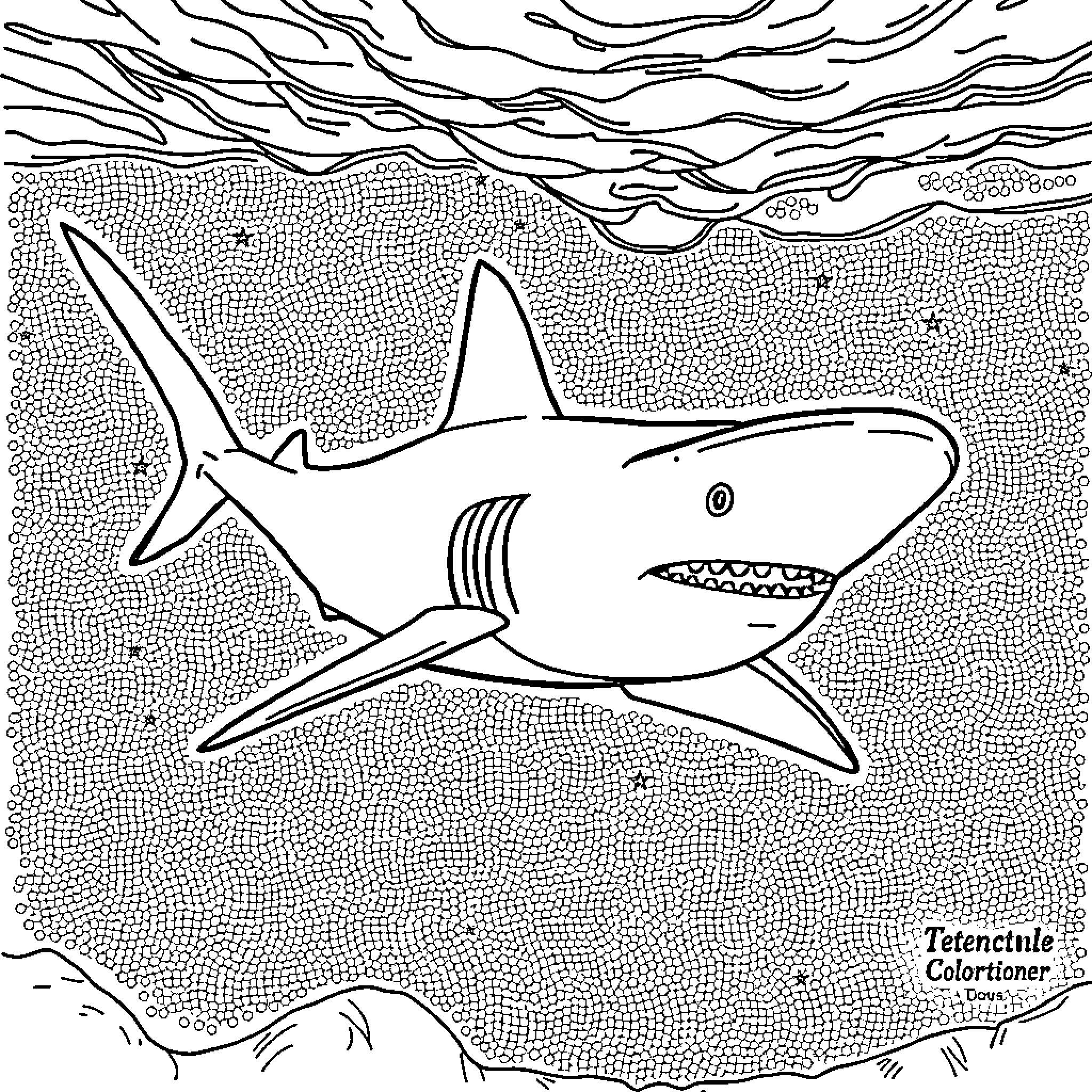 Hammerhead Shark swimming in the ocean Coloring Page (free black-and-white line drawing printable PDF for all, from beginners to advanced learners, including children, teens, adults, and seniors)