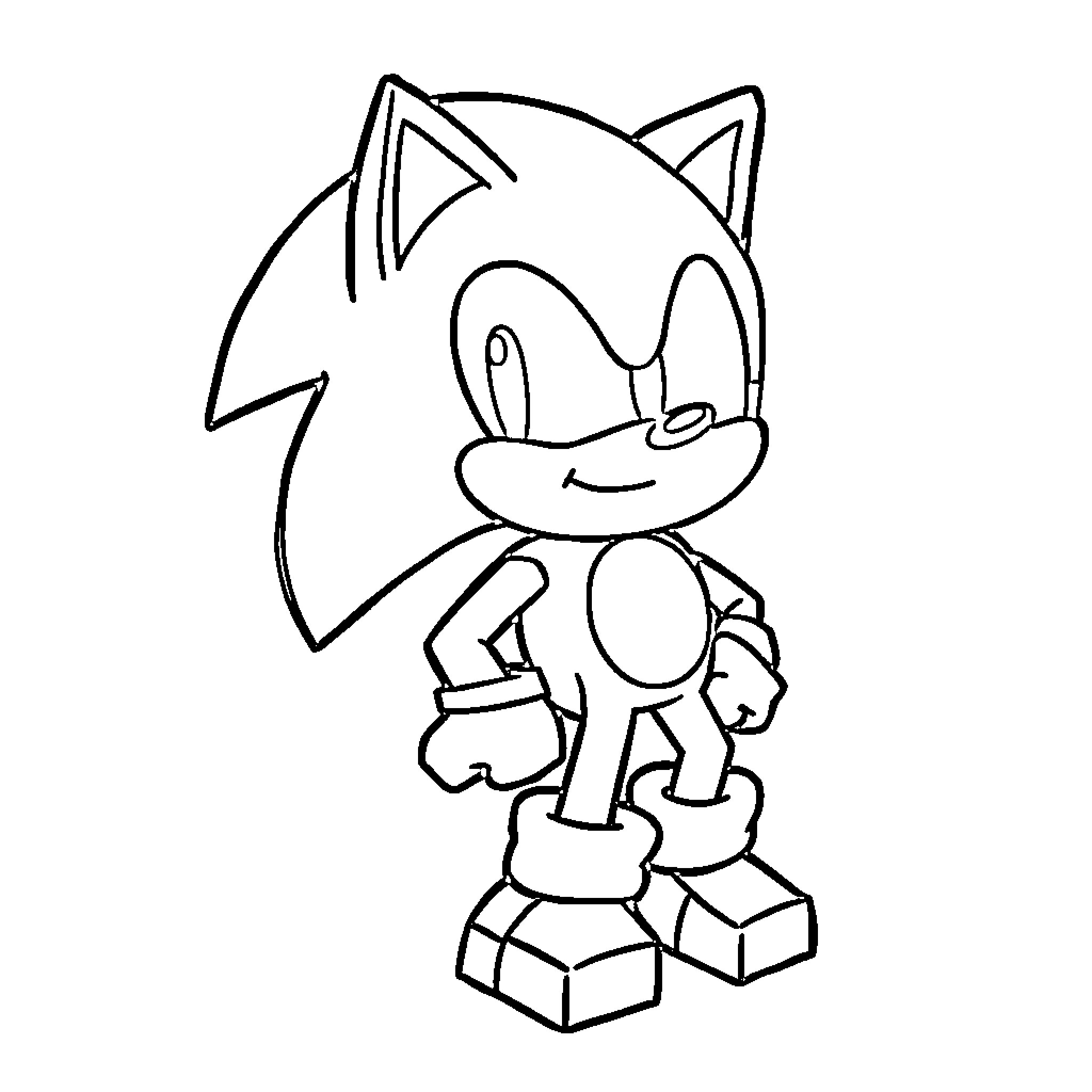 Sonic character in playful pose Coloring Page (free black-and-white line drawing printable PDF for all, from beginners to advanced learners, including children, teens, adults, and seniors)