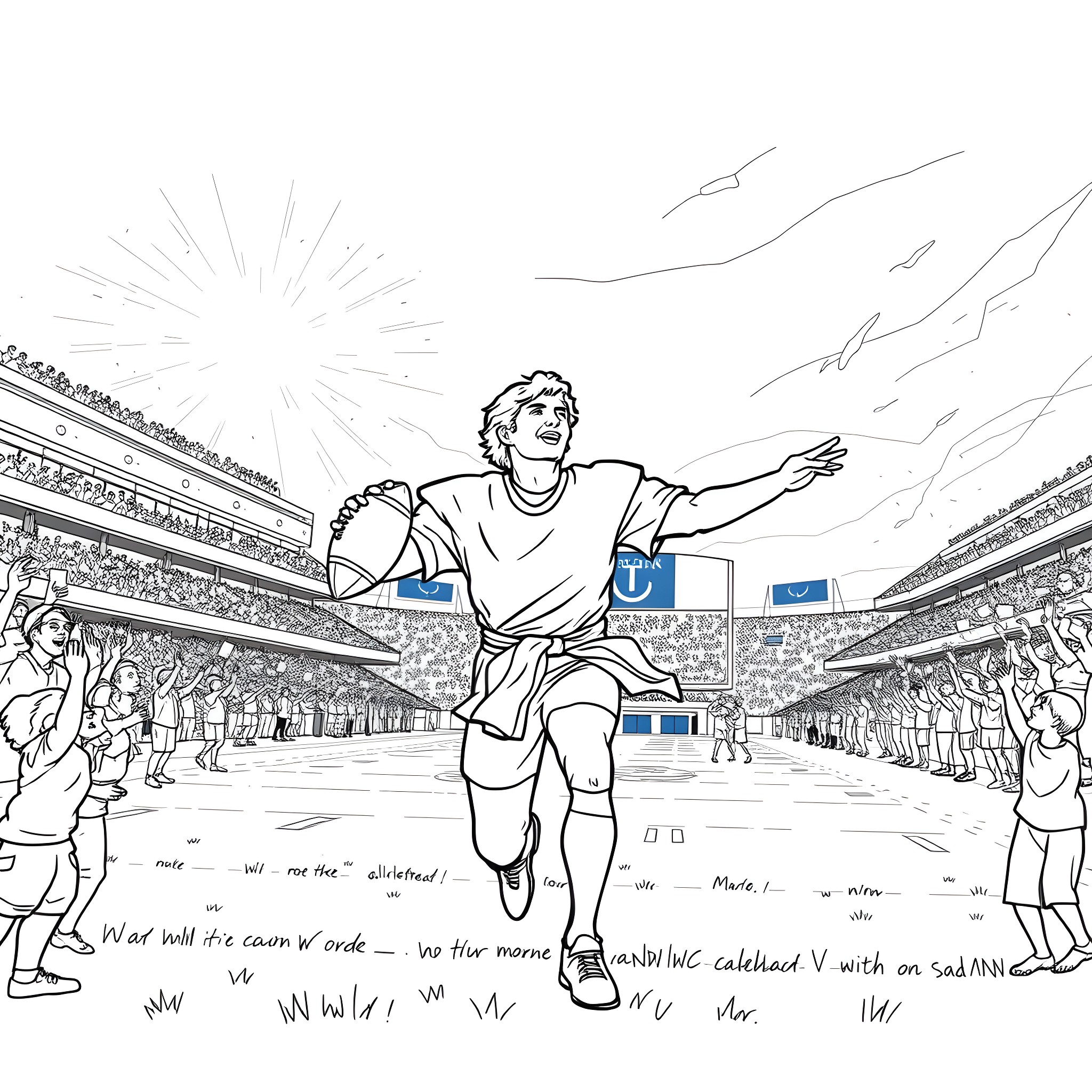 Joseph Smith triumphantly addressing a crowd in a stadium Coloring Page (free black-and-white line drawing printable PDF for all, from beginners to advanced learners, including children, teens, adults, and seniors)