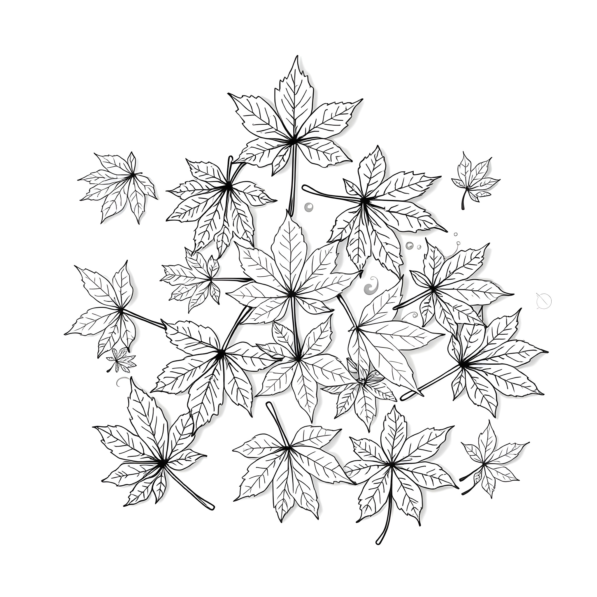 Maple Leaf Arrangement with Intricate Designs Coloring Page (free black-and-white line drawing printable PDF for all, from beginners to advanced learners, including children, teens, adults, and seniors)