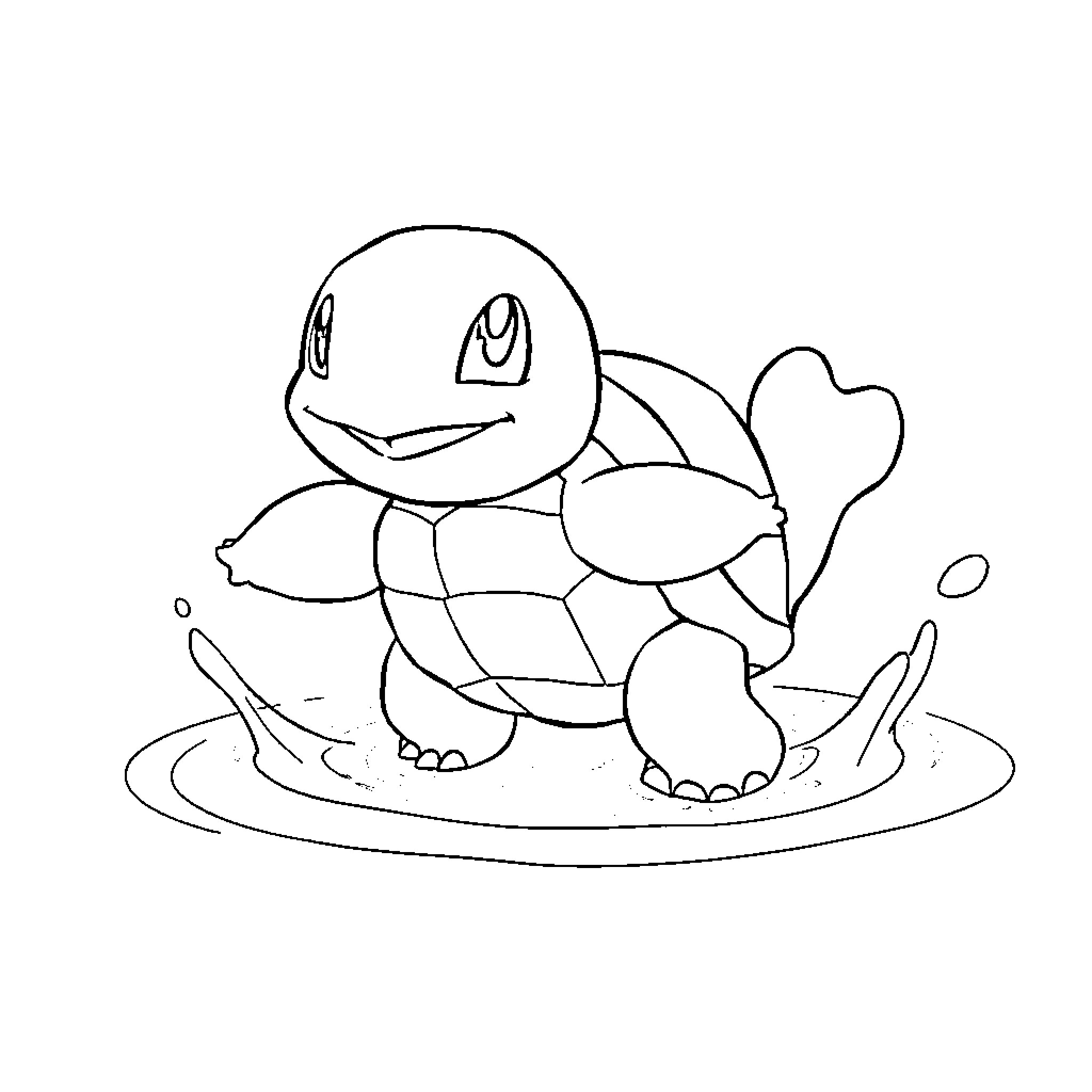 Squirtle enjoying nature's wonders Coloring Page (free black-and-white line drawing printable PDF for all, from beginners to advanced learners, including children, teens, adults, and seniors)