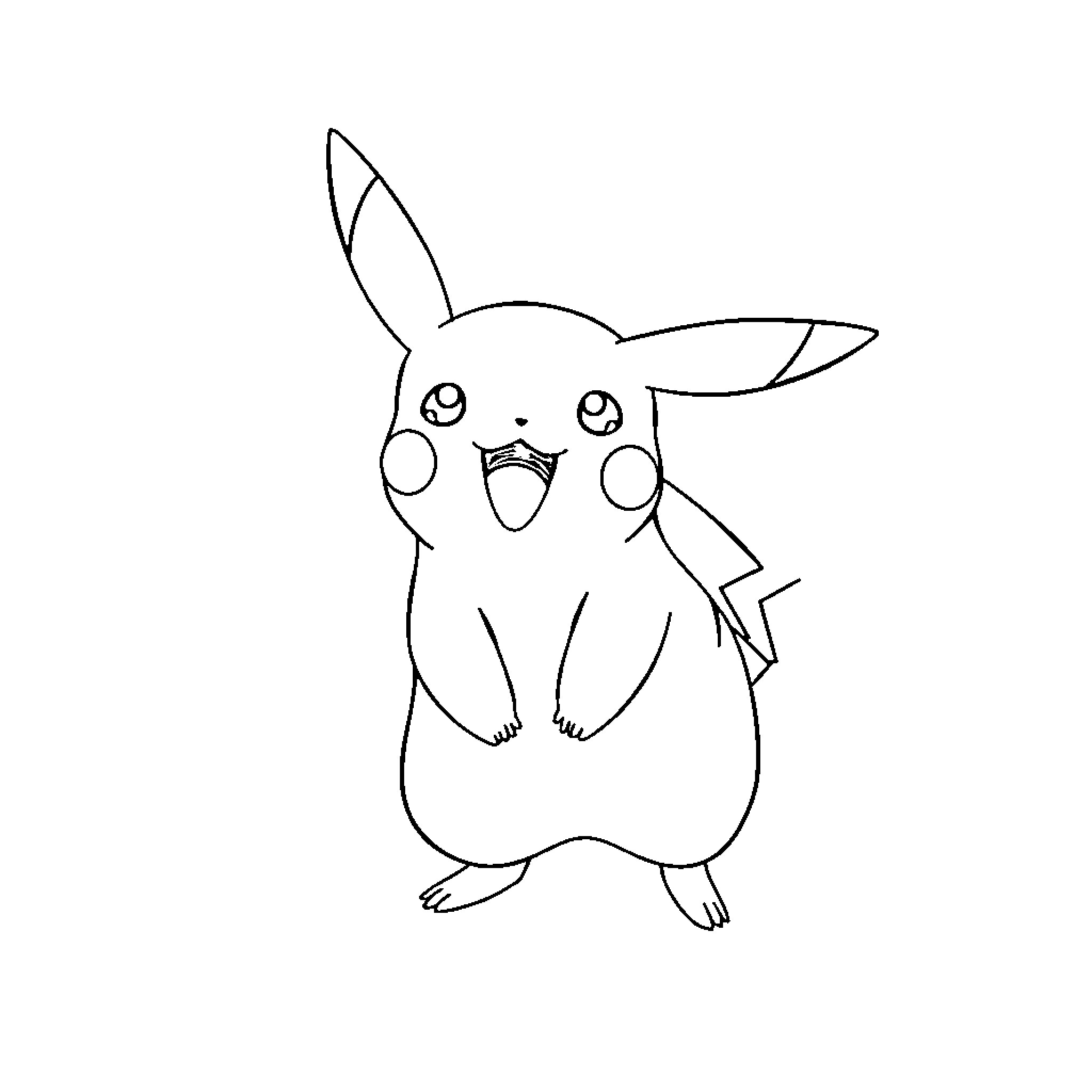 Pikachu in a surprised expression Coloring Page (free black-and-white line drawing printable PDF for all, from beginners to advanced learners, including children, teens, adults, and seniors)