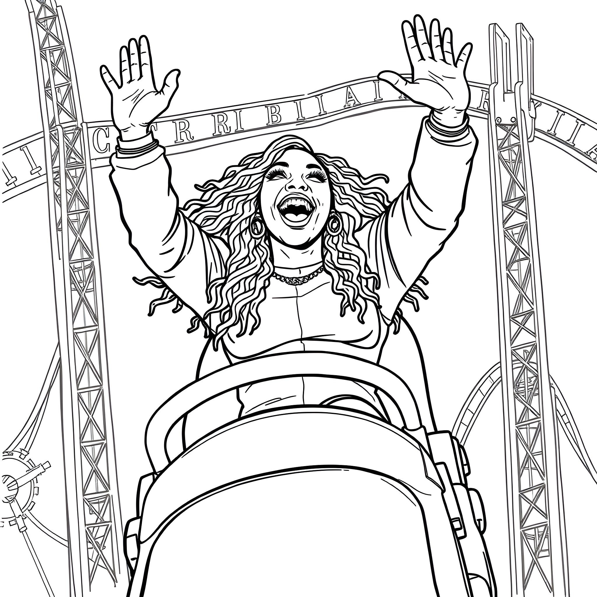 Cardi B's energetic performance on stage Coloring Page (free black-and-white line drawing printable PDF for all, from beginners to advanced learners, including children, teens, adults, and seniors)