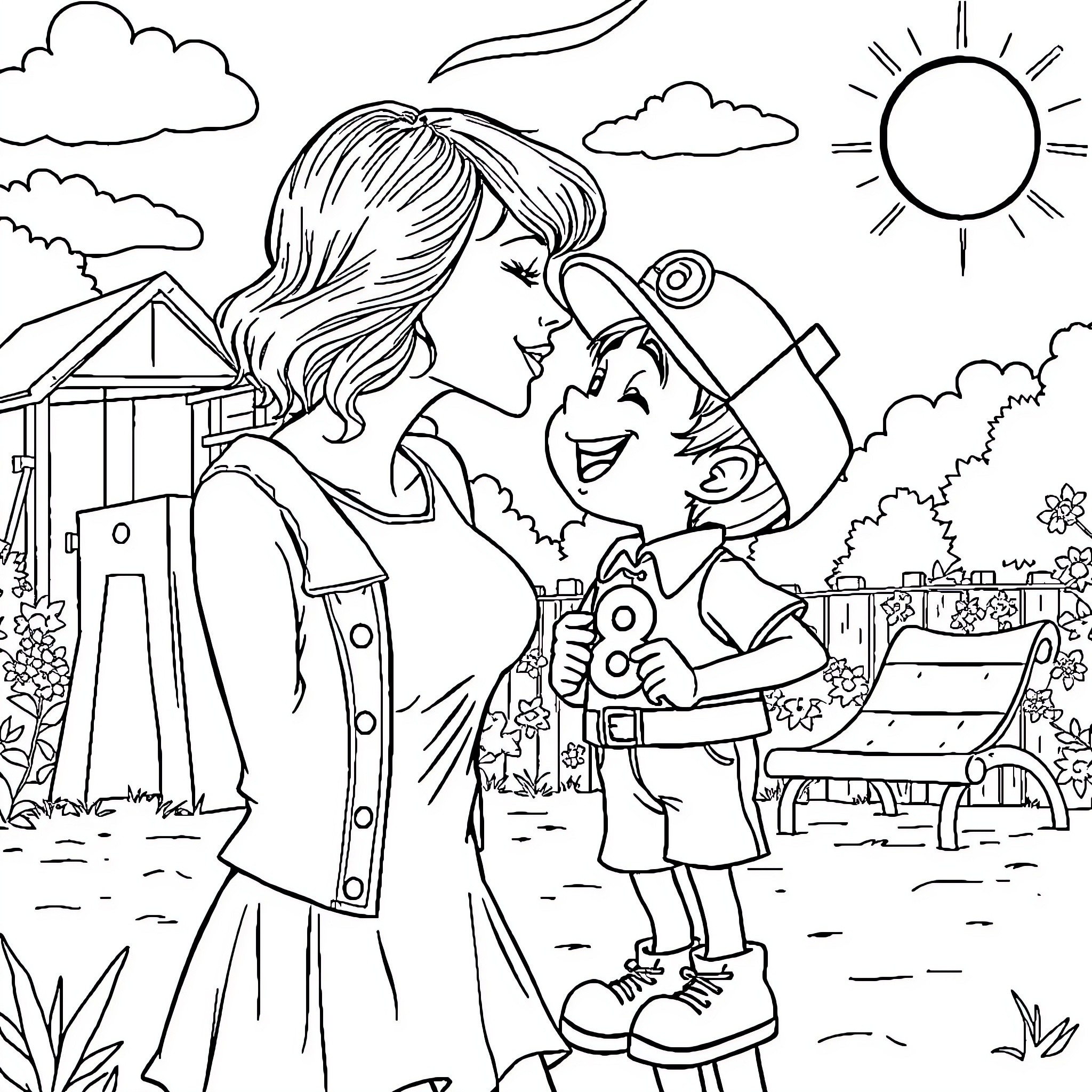 Taylor Swift interacting playfully with a young fan Coloring Page (free black-and-white line drawing printable PDF for all, from beginners to advanced learners, including children, teens, adults, and seniors)