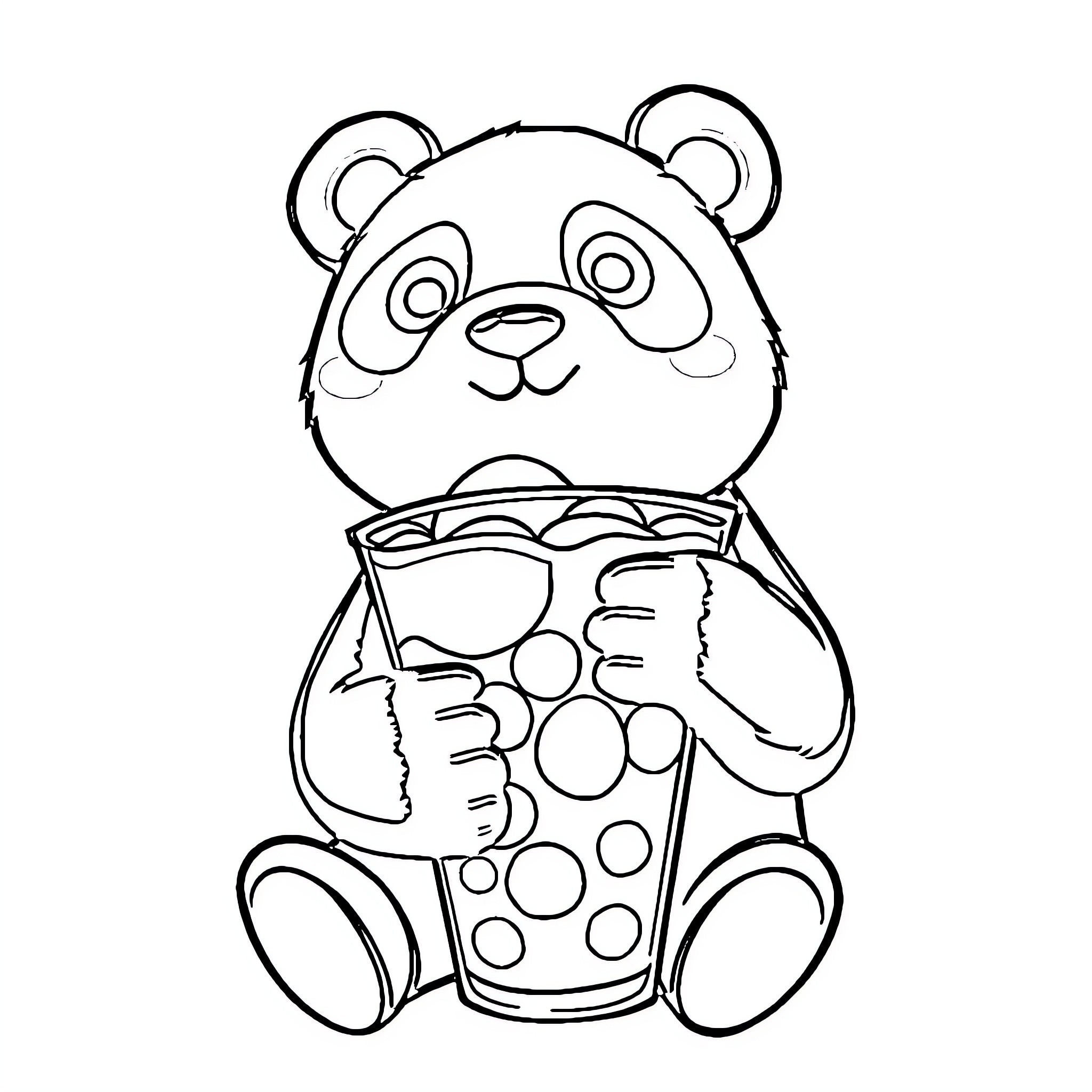 Panda enjoying a refreshing drink Coloring Page (free black-and-white line drawing printable PDF for all, from beginners to advanced learners, including children, teens, adults, and seniors)