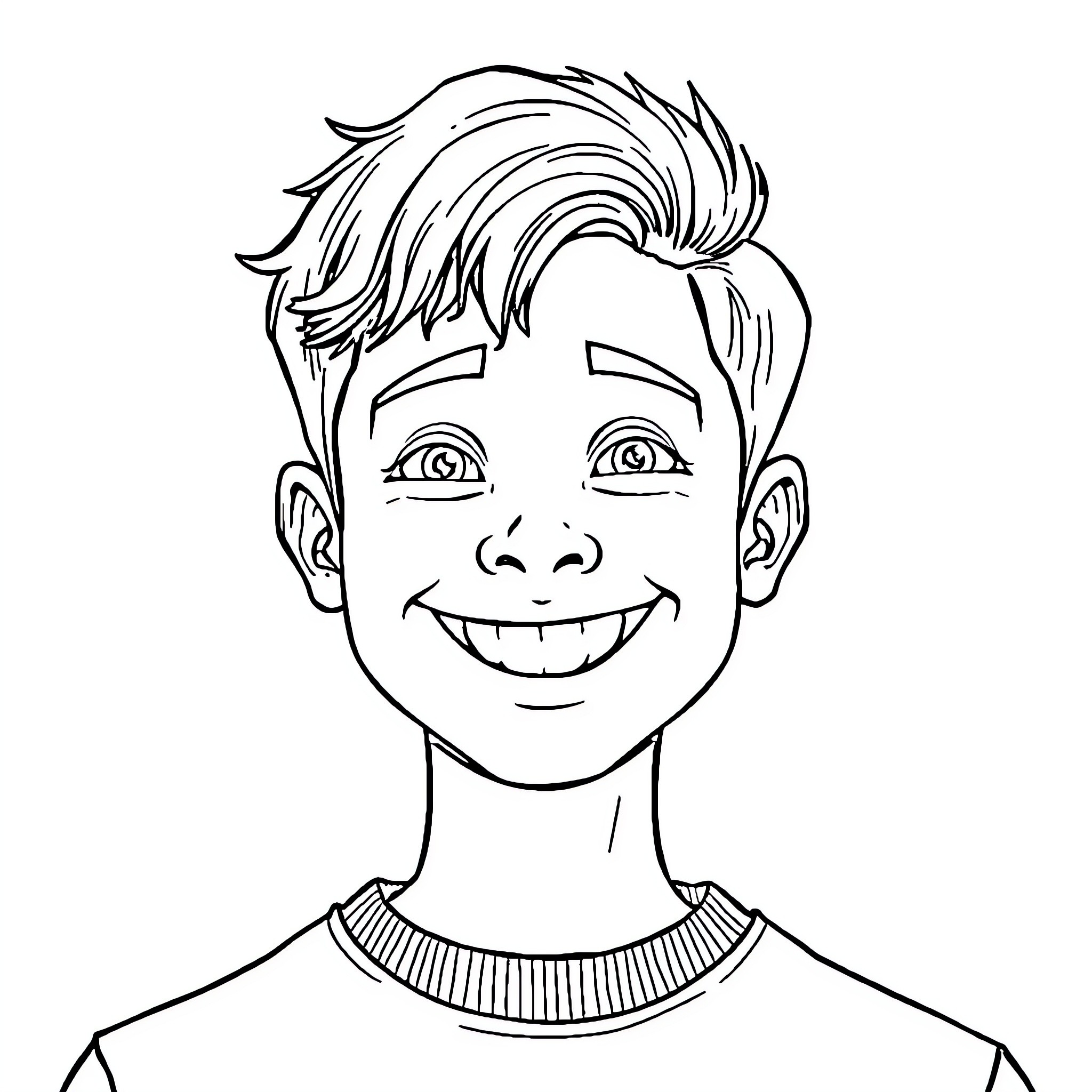 Matthew smiling happily with tousled hair Coloring Page (free black-and-white line drawing printable PDF for all, from beginners to advanced learners, including children, teens, adults, and seniors)