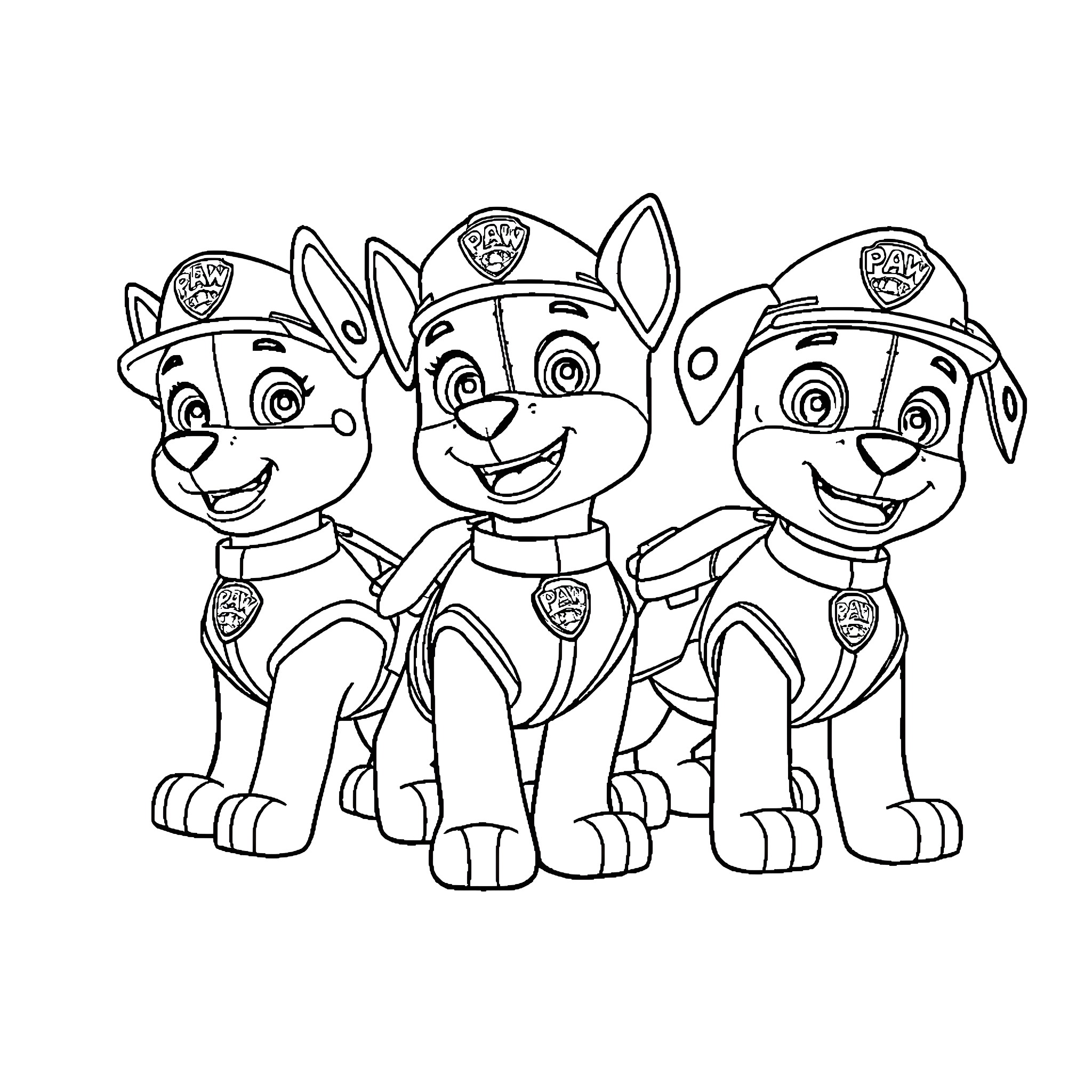 Paw Patrol pups on patrol duty Coloring Page (free black-and-white line drawing printable PDF for all, from beginners to advanced learners, including children, teens, adults, and seniors)