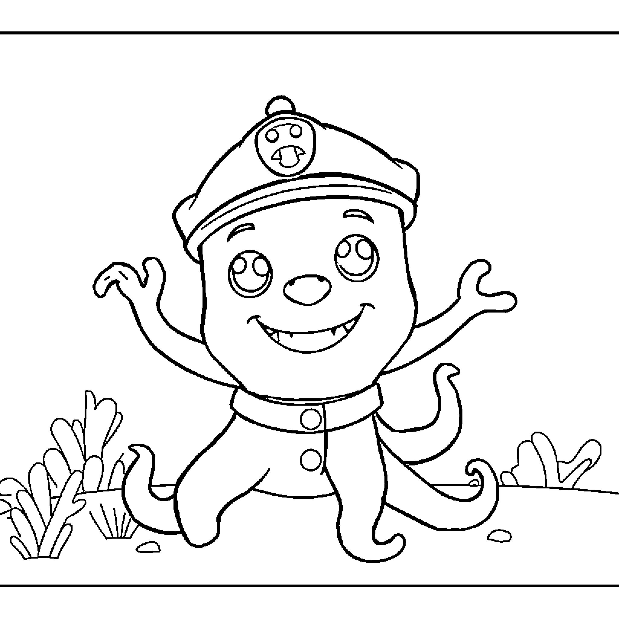 Captain Barnacles exploring the ocean environment Coloring Page (free black-and-white line drawing printable PDF for all, from beginners to advanced learners, including children, teens, adults, and seniors)