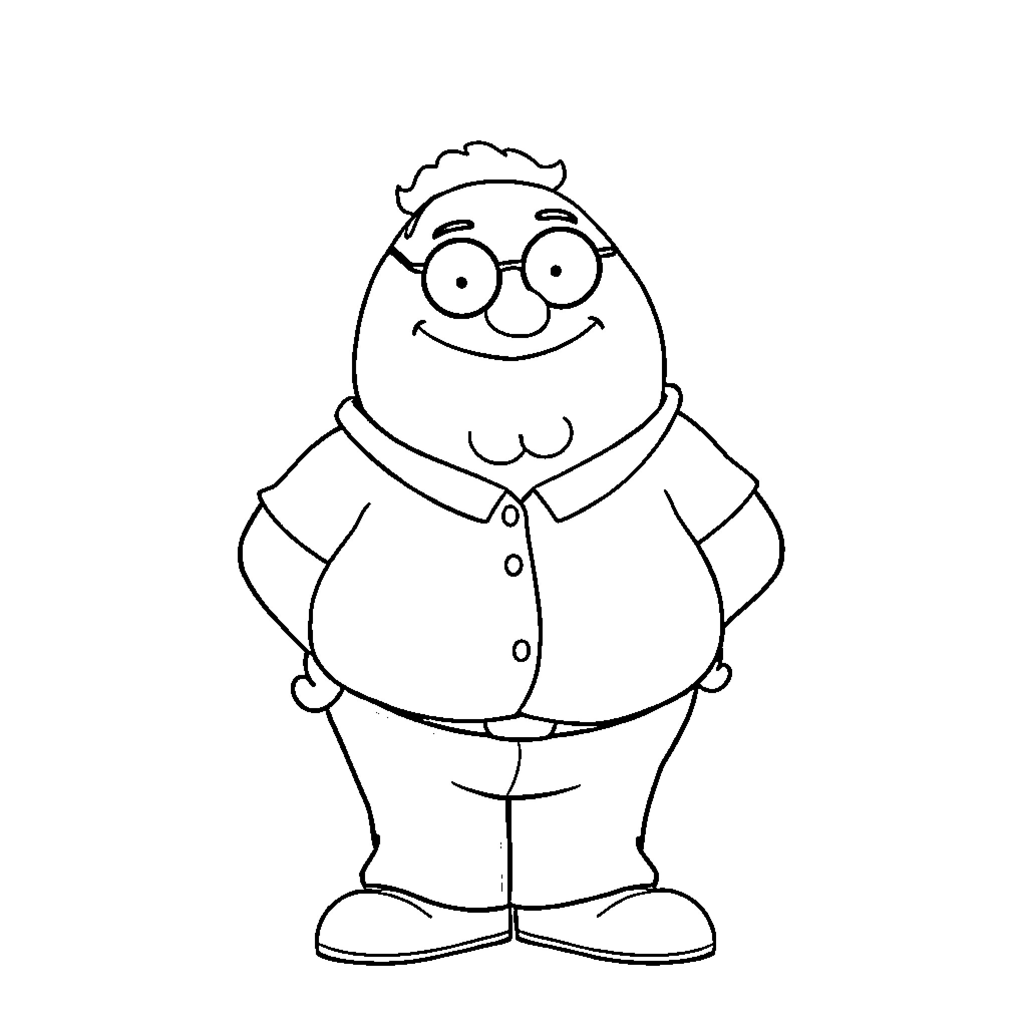 Peter Griffin in a cheerful mood Coloring Page (free black-and-white line drawing printable PDF for all, from beginners to advanced learners, including children, teens, adults, and seniors)