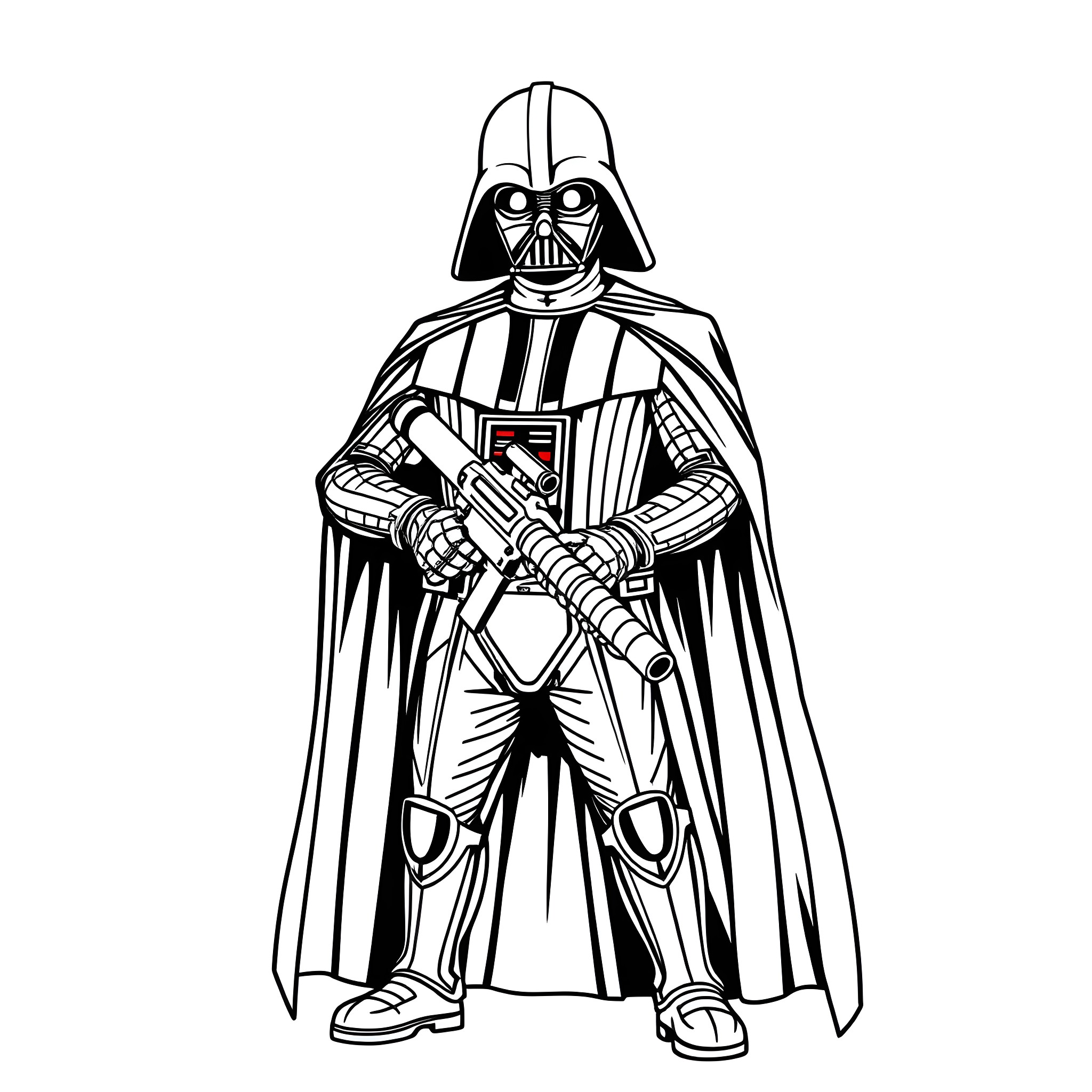 Darth Vader in iconic Star Wars attire Coloring Page (free black-and-white line drawing printable PDF for all, from beginners to advanced learners, including children, teens, adults, and seniors)