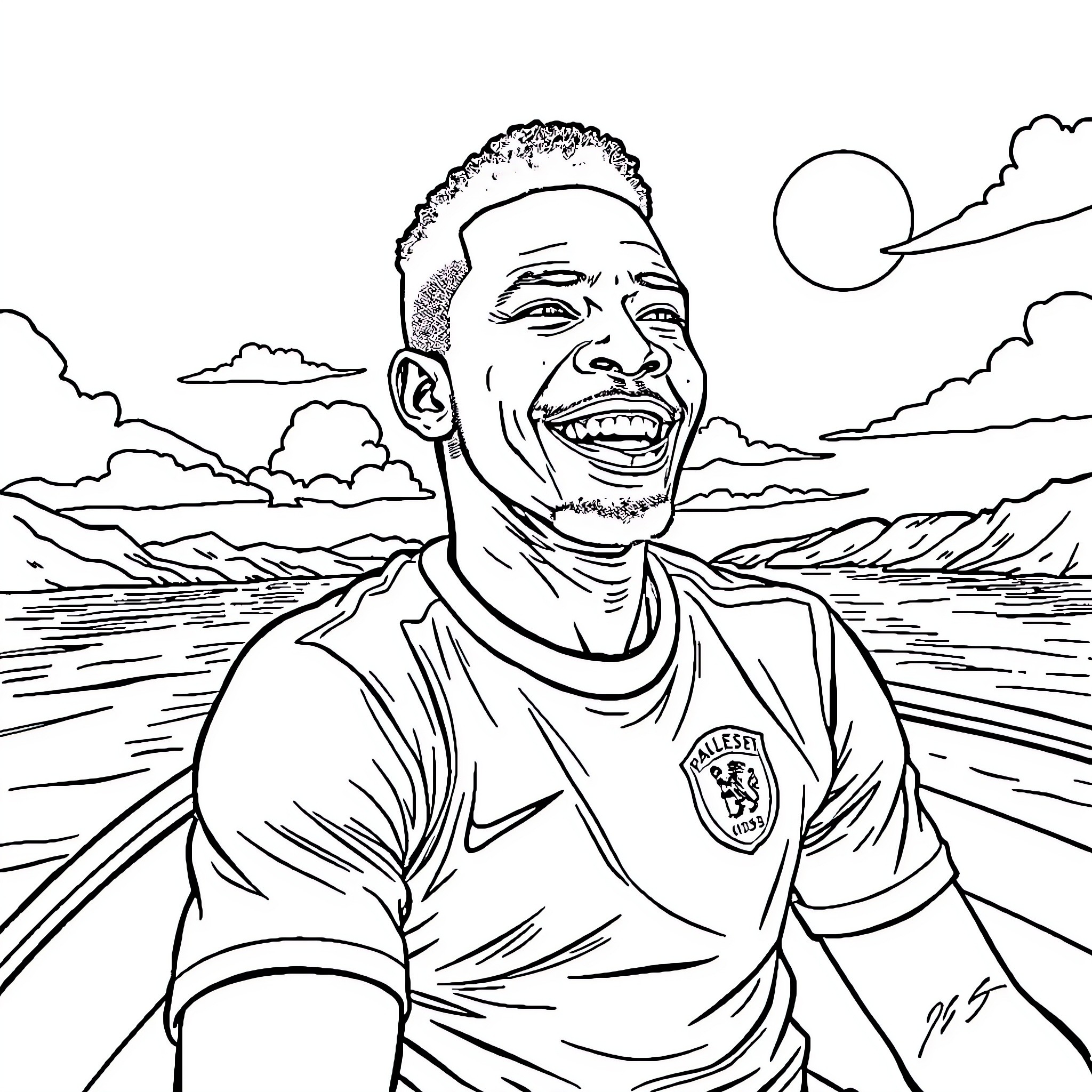Paul Pogba celebrating joyfully on the field Coloring Page (free black-and-white line drawing printable PDF for all, from beginners to advanced learners, including children, teens, adults, and seniors)