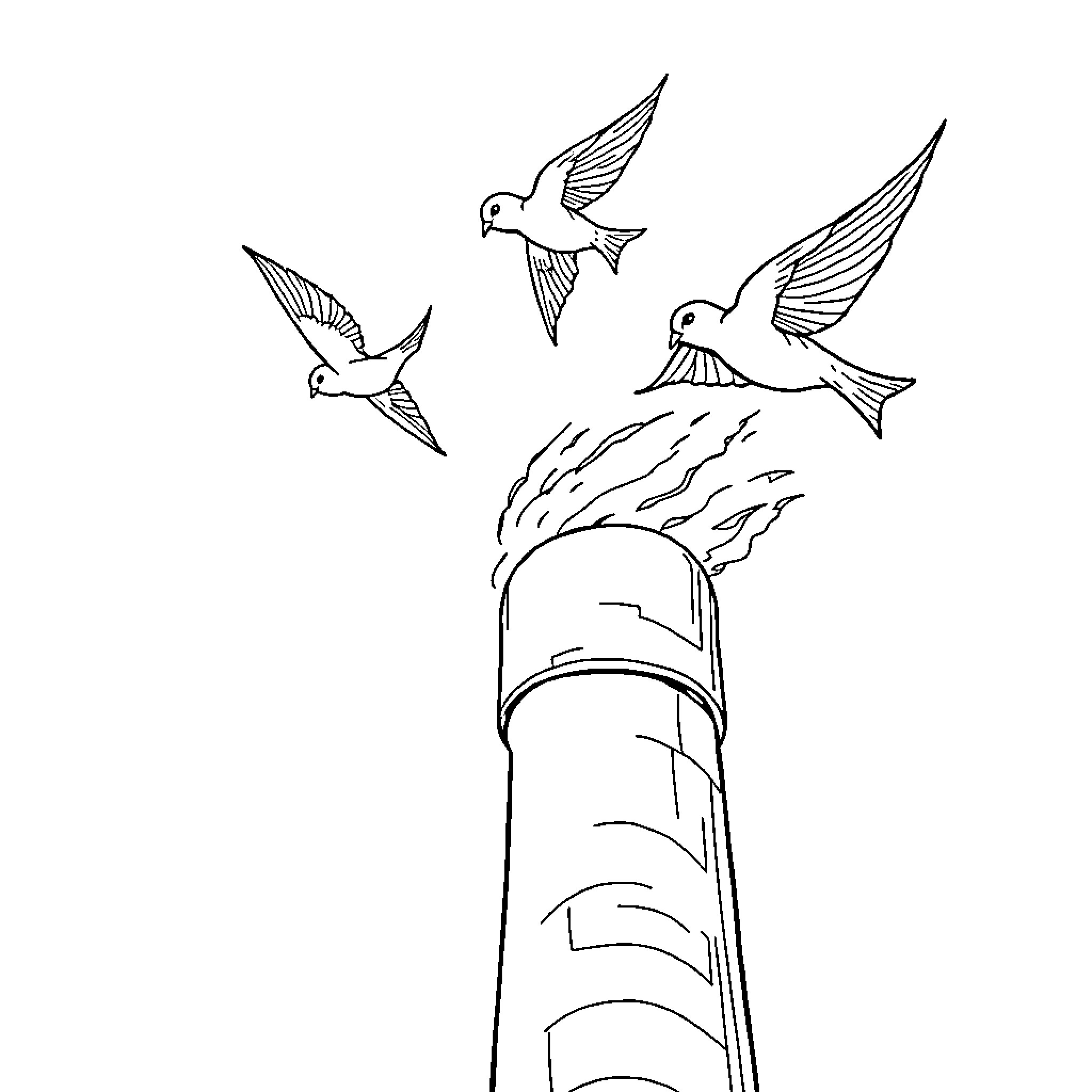 Vaux's Swift gliding gracefully around a lighthouse Coloring Page (free black-and-white line drawing printable PDF for all, from beginners to advanced learners, including children, teens, adults, and seniors)