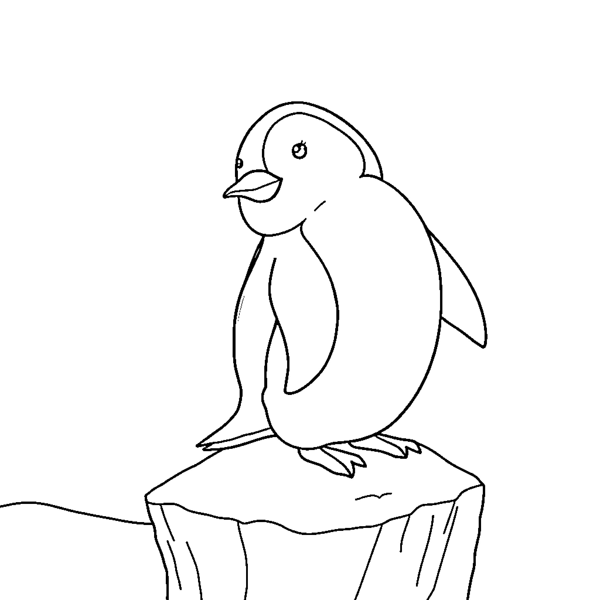 Penguin perched on rock Coloring Page (free black-and-white line drawing printable PDF for all, from beginners to advanced learners, including children, teens, adults, and seniors)