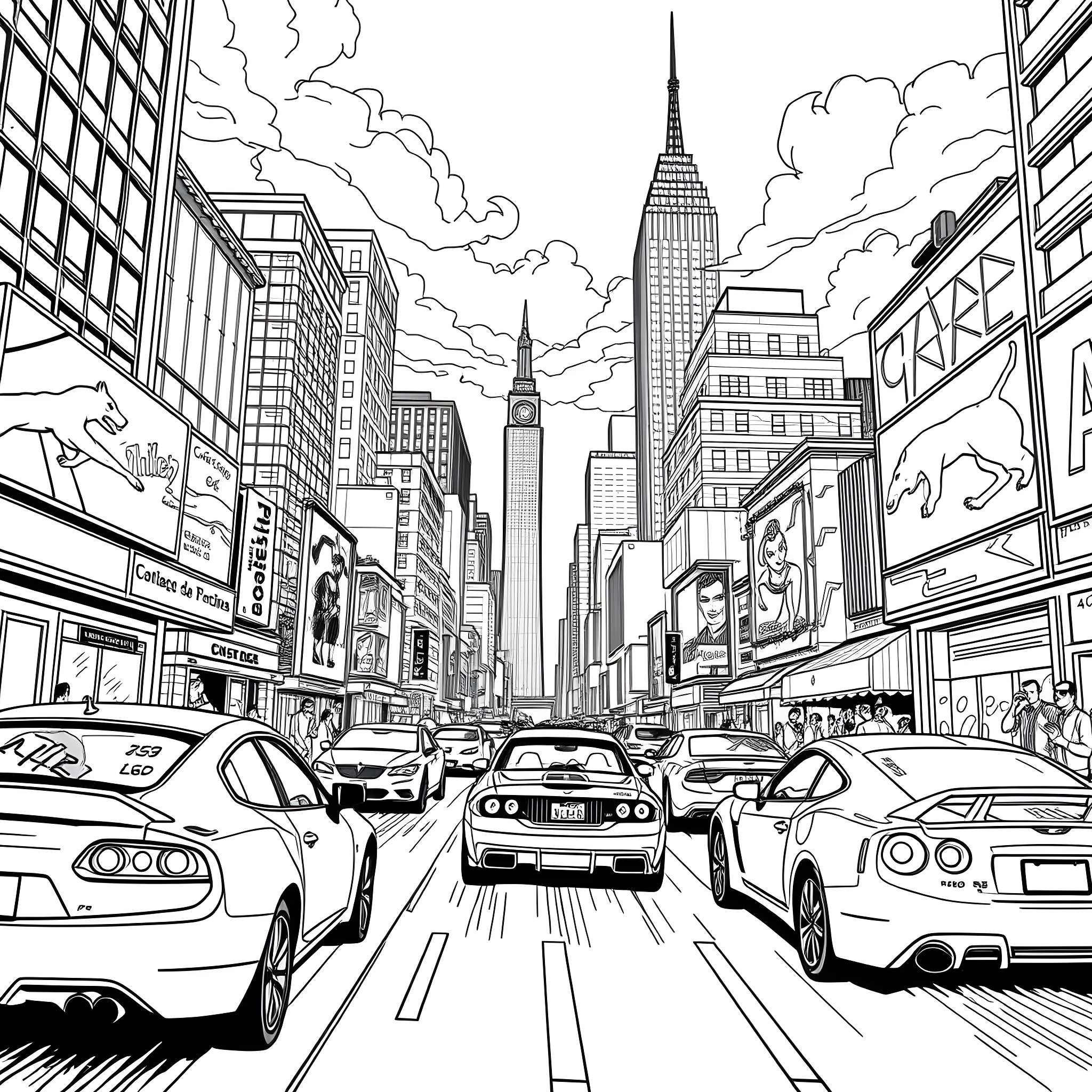 Grand Theft Auto: High-Speed Chase in the City Coloring Page (free black-and-white line drawing printable PDF for all, from beginners to advanced learners, including children, teens, adults, and seniors)