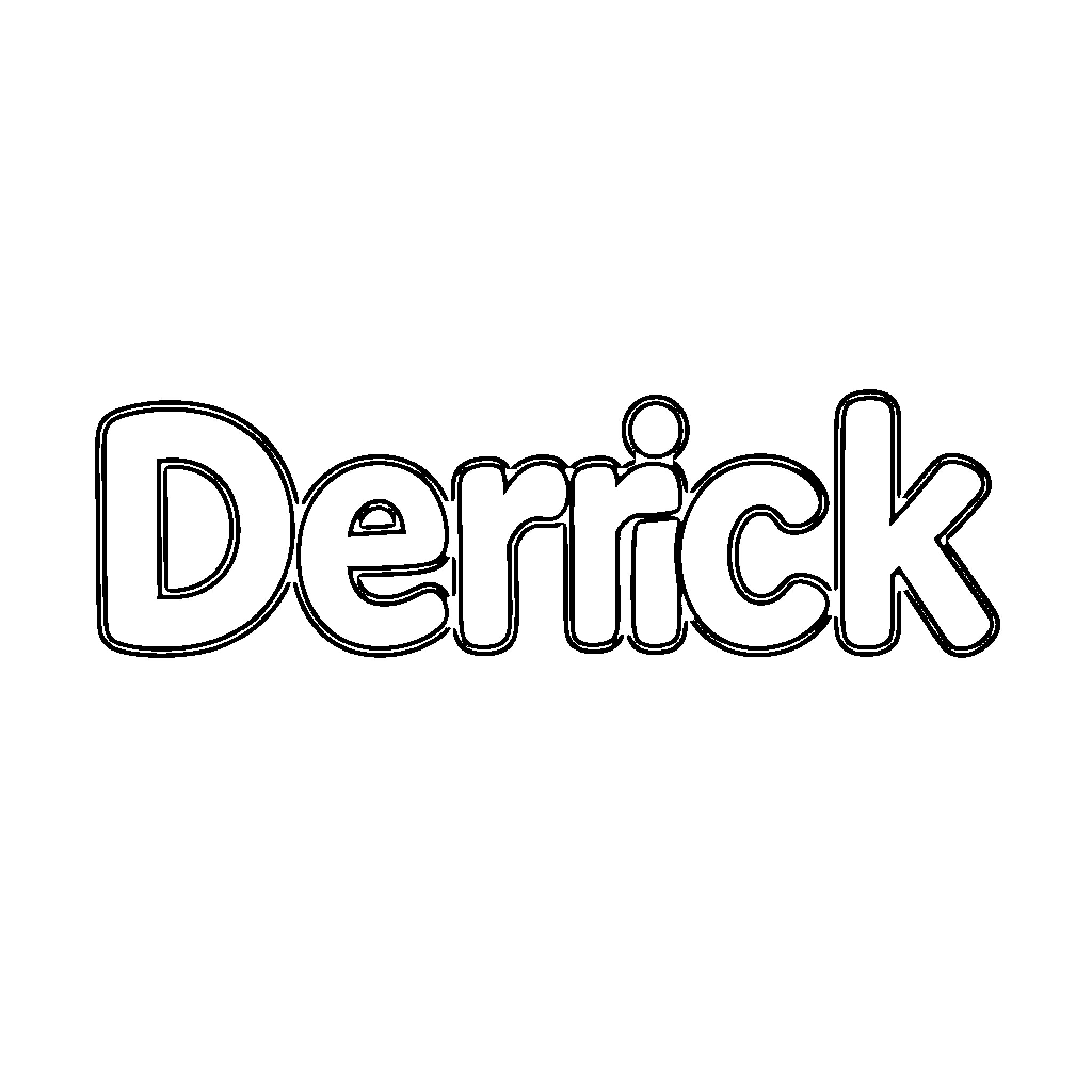 Derrick's Name Outline Coloring Page (free black-and-white line drawing printable PDF for all, from beginners to advanced learners, including children, teens, adults, and seniors)