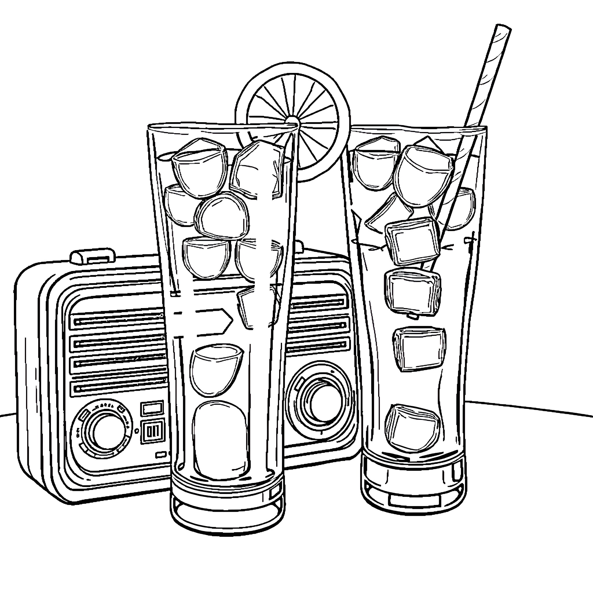Radio broadcasting audio equipment and devices Coloring Page (free black-and-white line drawing printable PDF for all, from beginners to advanced learners, including children, teens, adults, and seniors)