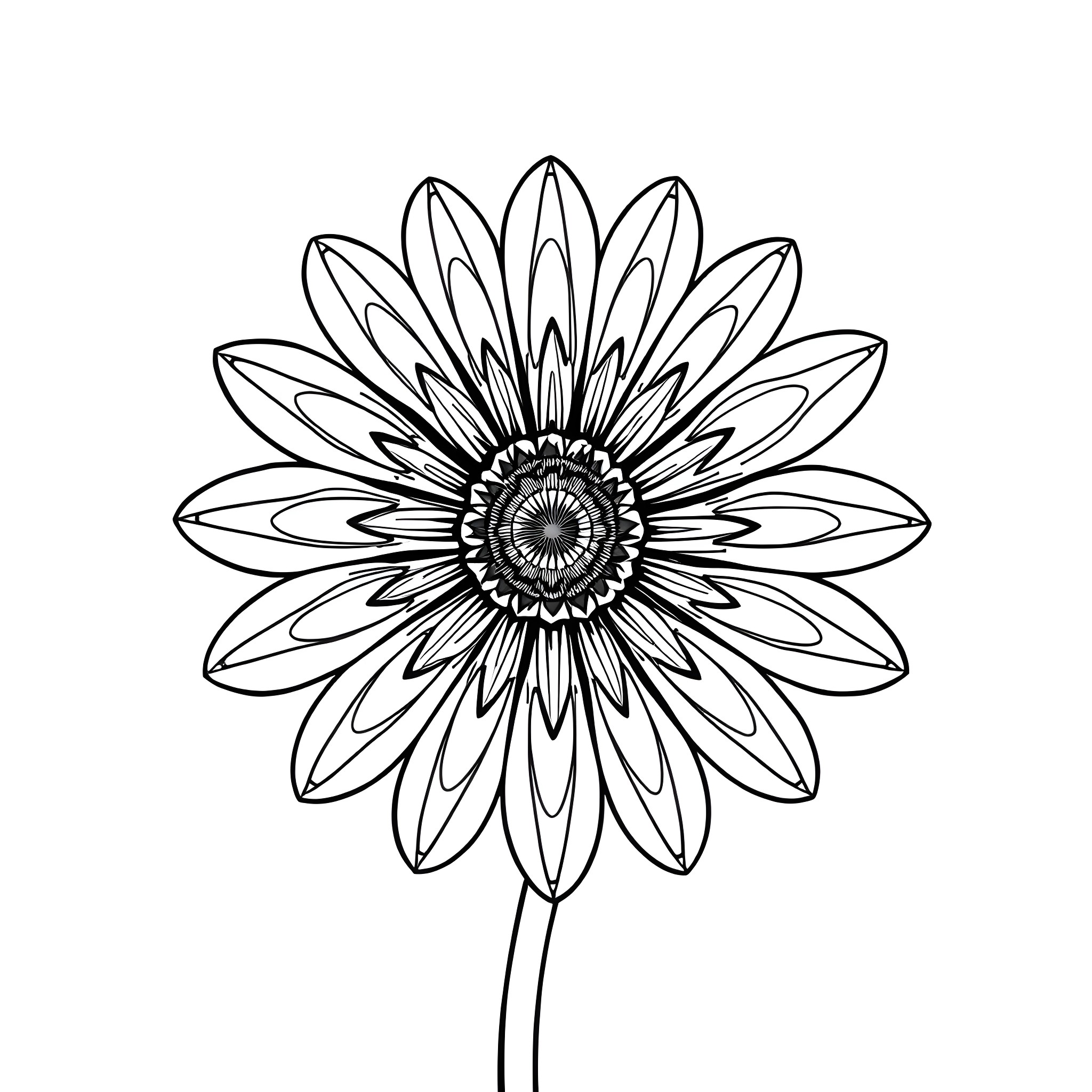 Daisy flower with intricate petals Coloring Page (free black-and-white line drawing printable PDF for all, from beginners to advanced learners, including children, teens, adults, and seniors)