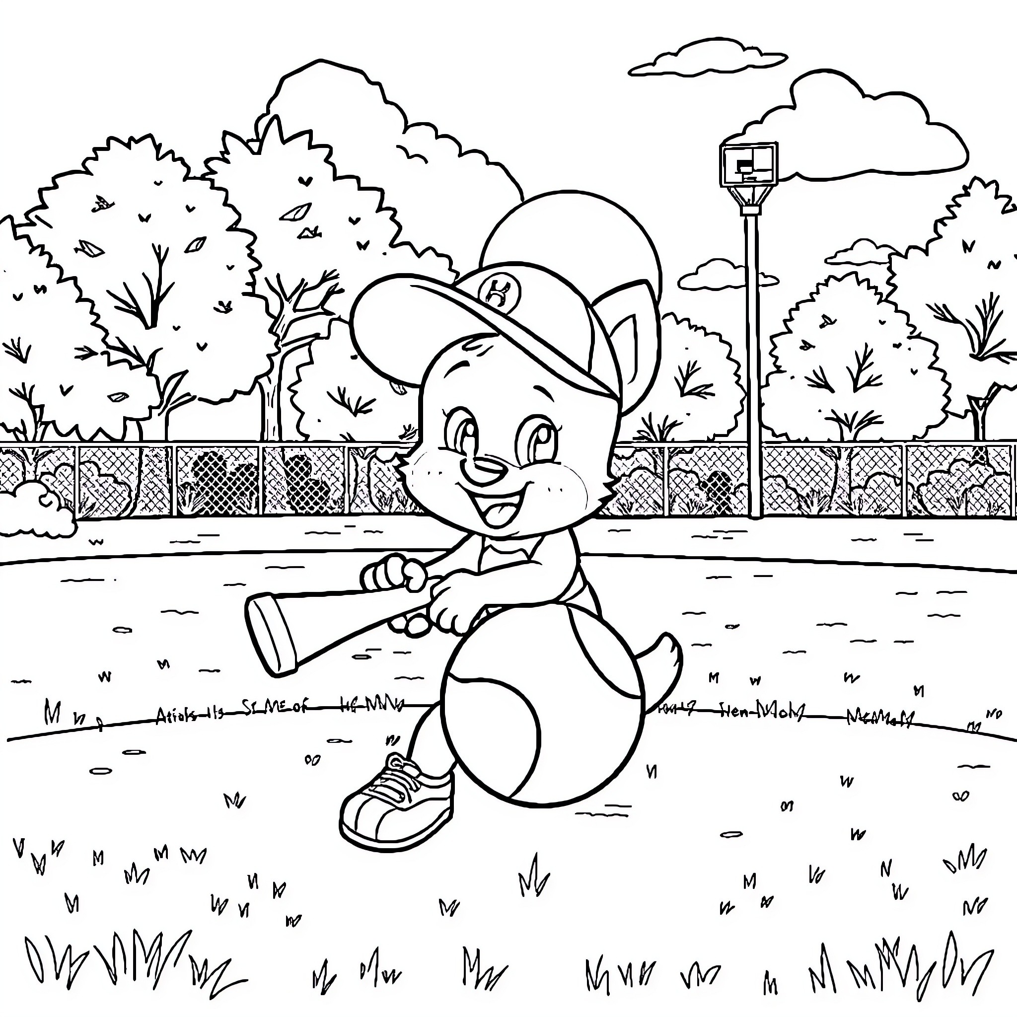 Bluey playing joyfully in the park Coloring Page (free black-and-white line drawing printable PDF for all, from beginners to advanced learners, including children, teens, adults, and seniors)