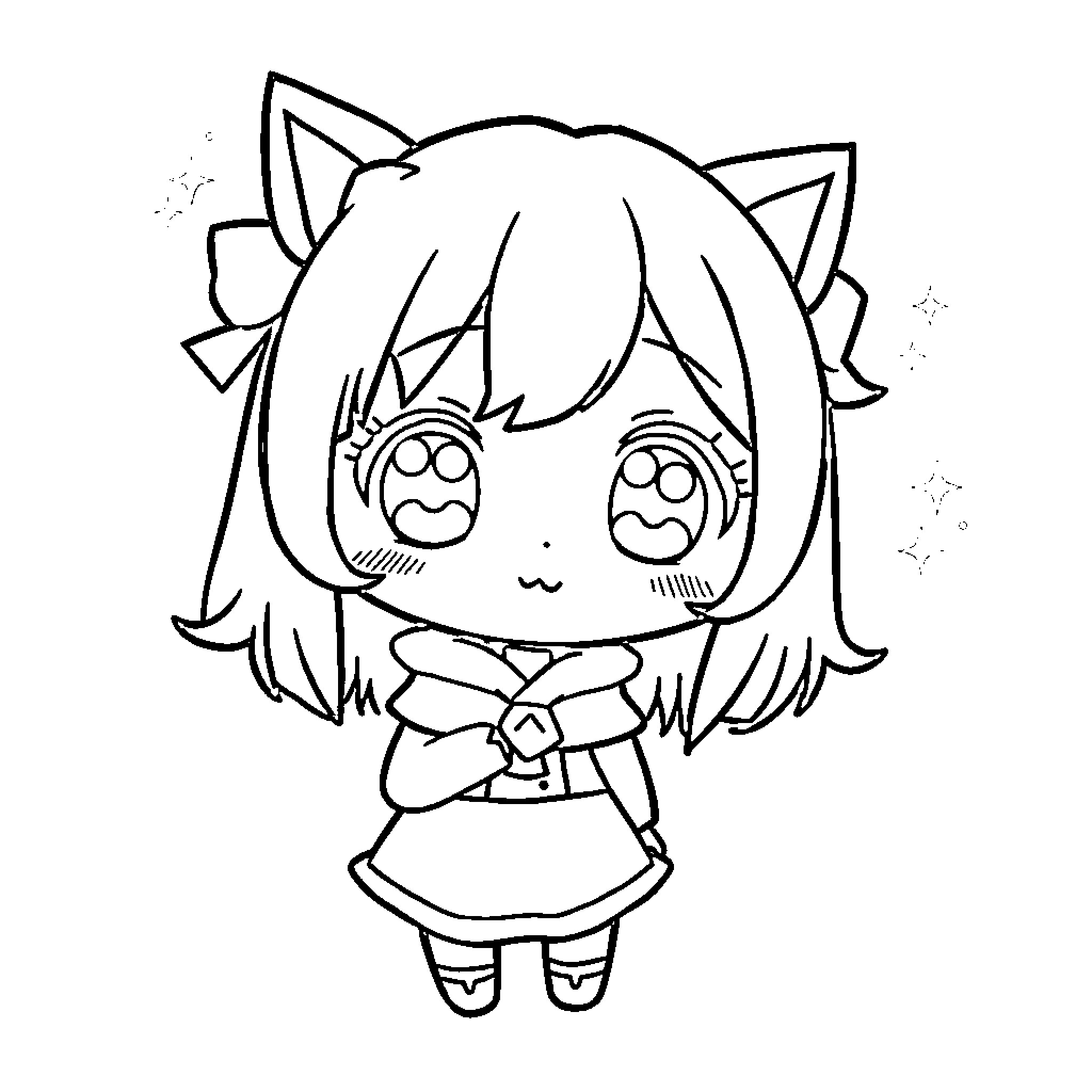 Nezuko expressing her cute and playful persona Coloring Page (free black-and-white line drawing printable PDF for all, from beginners to advanced learners, including children, teens, adults, and seniors)