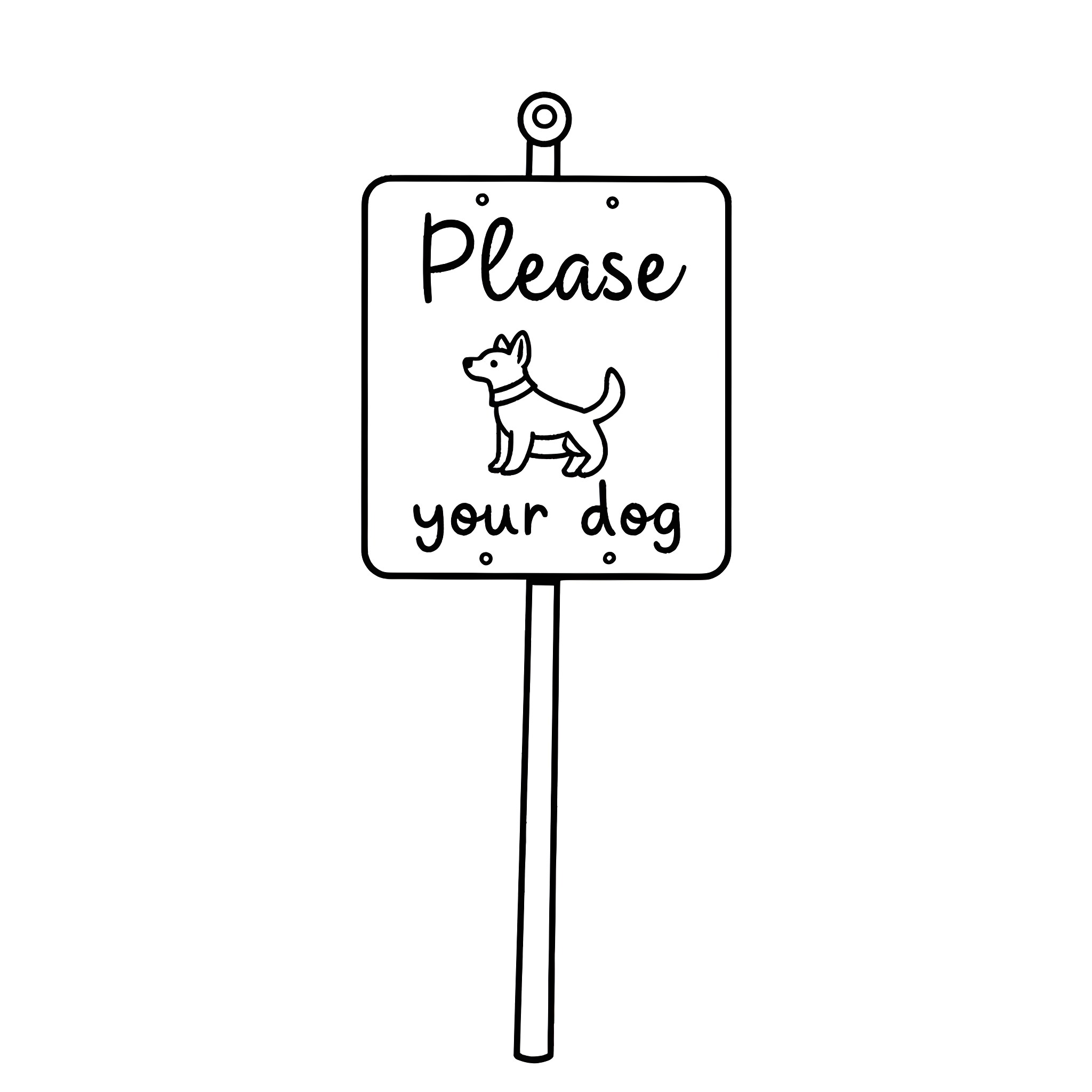 Sign requesting to please your dog Coloring Page (free black-and-white line drawing printable PDF for all, from beginners to advanced learners, including children, teens, adults, and seniors)